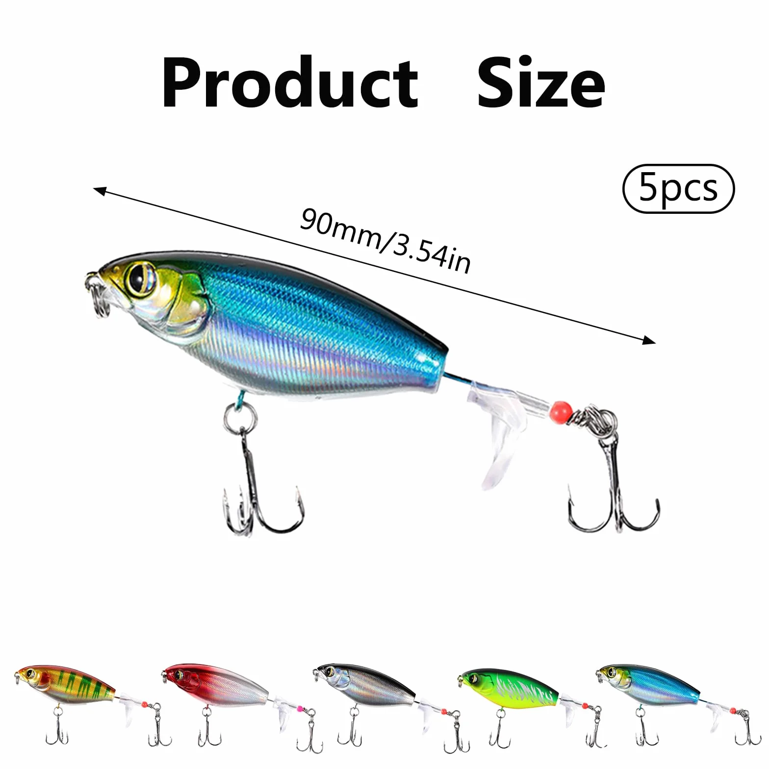5 Piezas Señuelo Pesca para la Trucha Flotante Cola Giratoria Topwater Swimbaits Bass Swimbait Señuelos de Pesca Agua Salada Dulce con 2 Triángulo Gancho para Agua Dulce