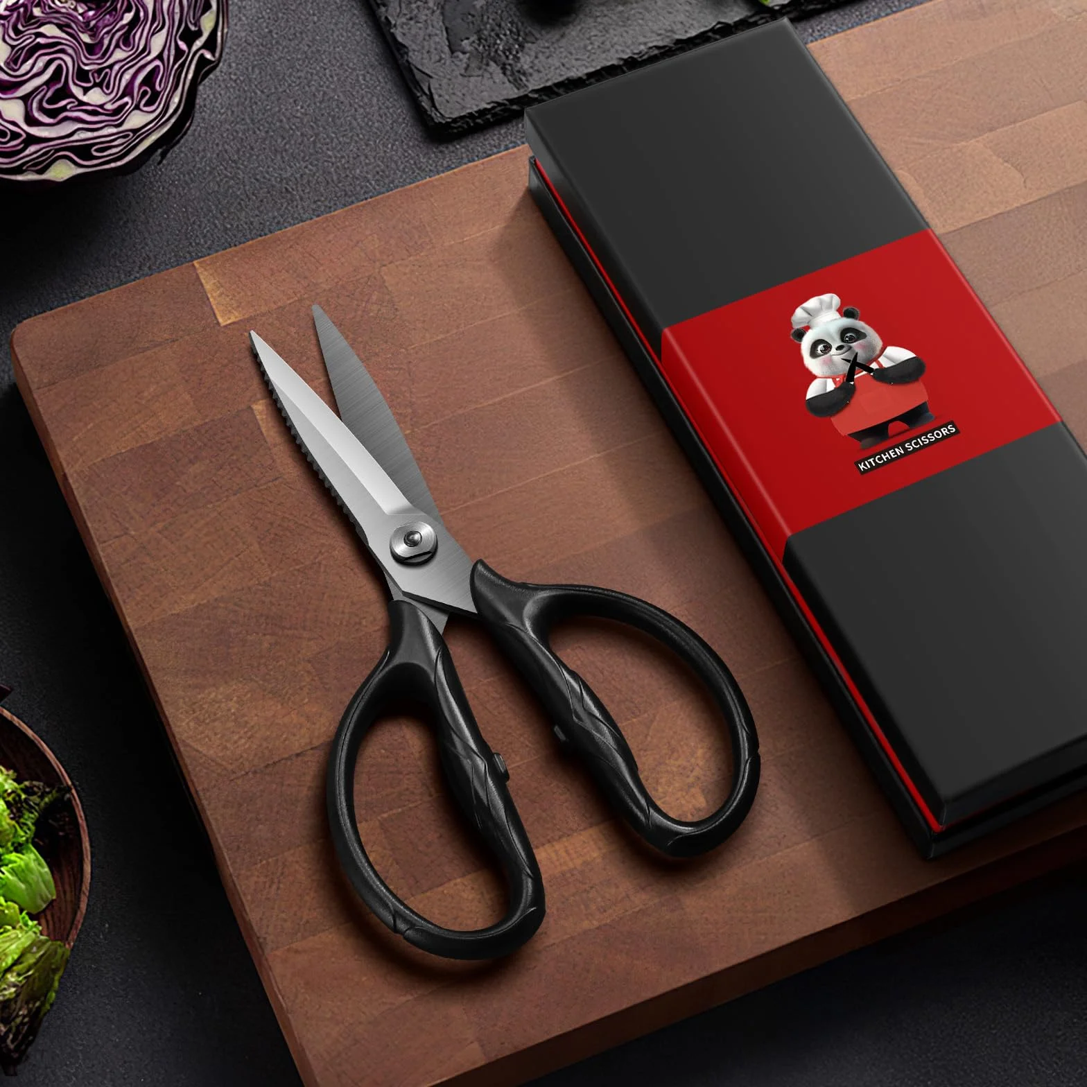 SHAN ZU Tijeras Cocina Resistentes, Tijeras de Cocina Profesionales de Acero inoxidable Japonés 5Cr15MoV, 21 cm Tijeras Multiusos para Aves y Carne con Estuche de Regalo, Chapado en Titanio Negro
