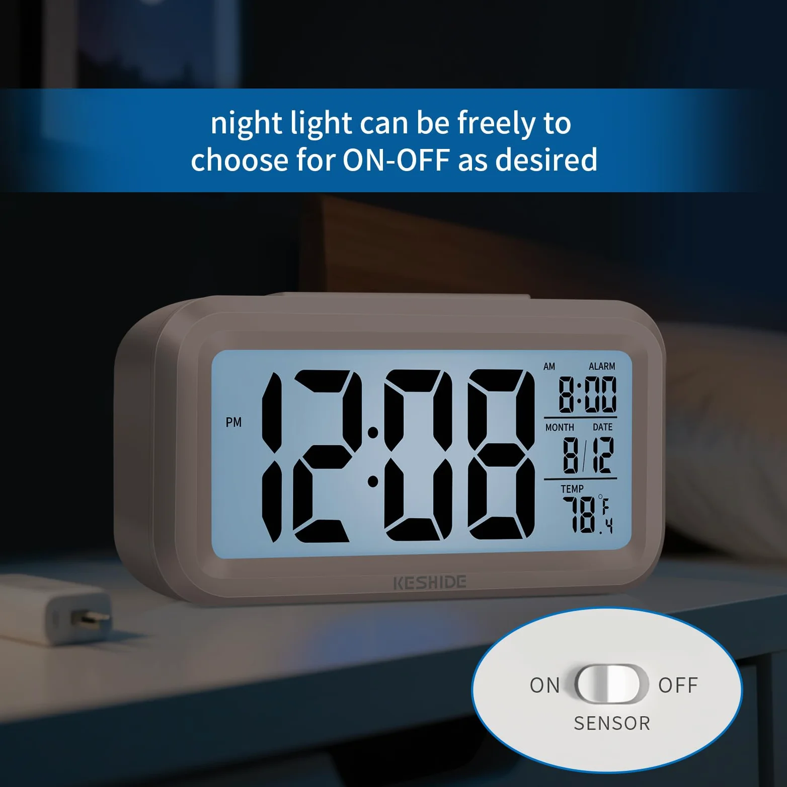 Reloj despertador digital con luz nocturna, funciona con pilas con temperatura interior, reloj pequeño de escritorio, modelo de repetición, pantalla de 12/24 horas para dormitorios, niños que