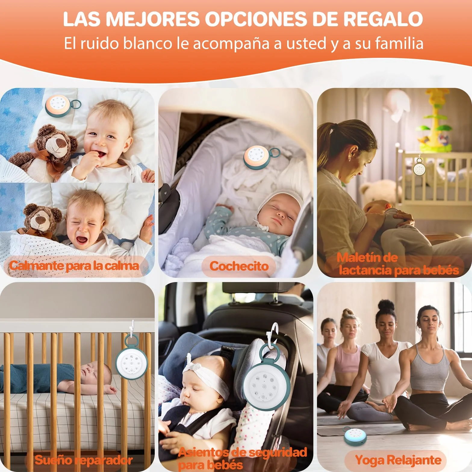 FUNYKICH Máquina de Ruido Blanco Portátil 24 Sonidos para Bebé con Memoria y Grabación Luz Nocturna Brillo Ajustable Batería Recargable
