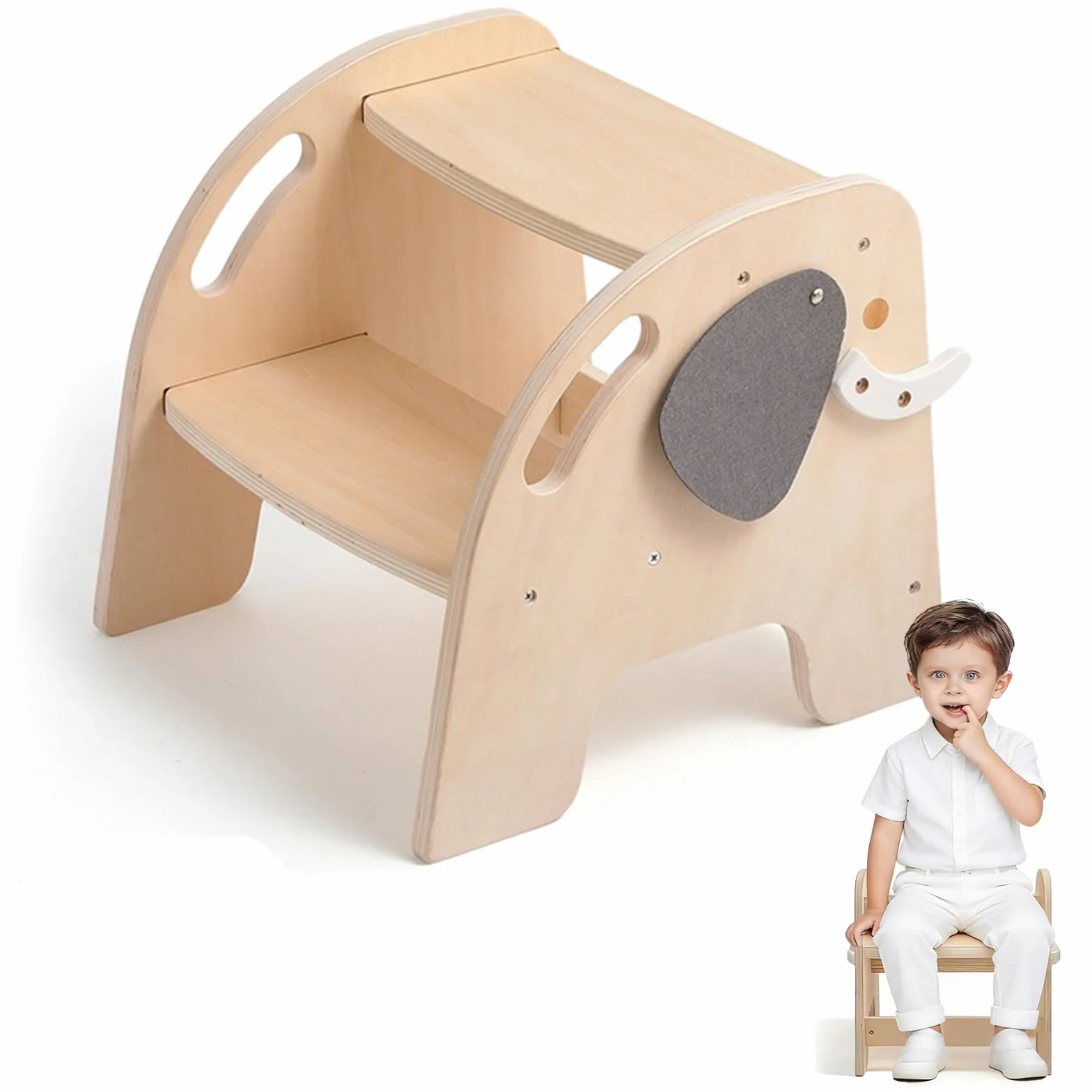 Taburete de Madera 2 Escalones para Niños 80 kg Reposapiés Antideslizante Infantil Baño