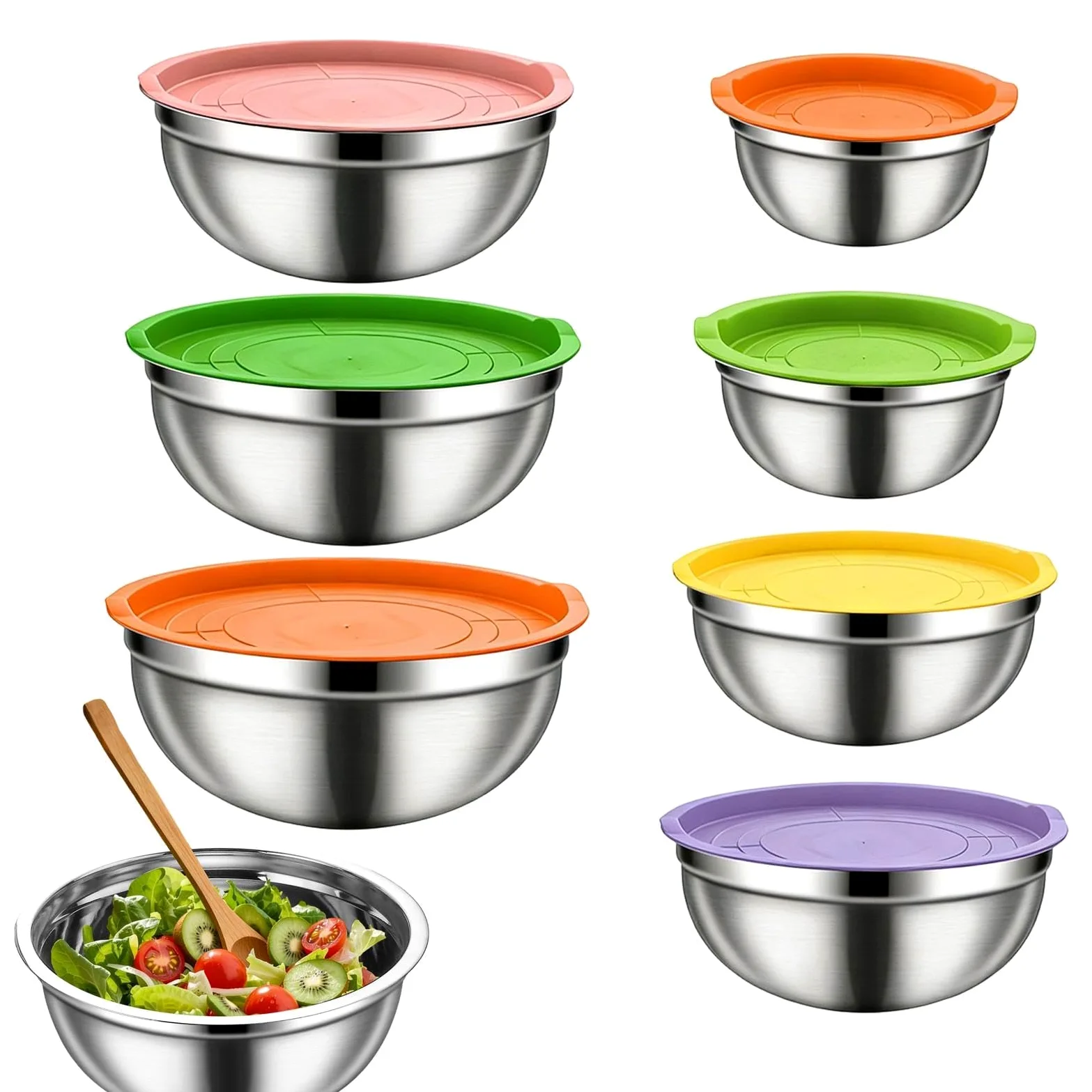 Juego de Bol para Mezclar con Tapa Herméticas de Acero Inoxidable, Juego | Organizador De Alimentos Con Tapa para Cereales, Snacks, Huevos, Aderezos, Verduras, Masa y Frutas