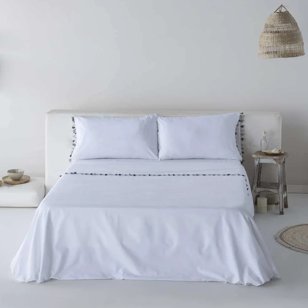 COTTON ARTean Juego sábanas Cama 180 Percal Algodón 200 Hilos EGA Blanco | Incluye 4 piezas: encimera, bajera ajustable, 2 fundas de almohada. Certificado OEKO-TEX