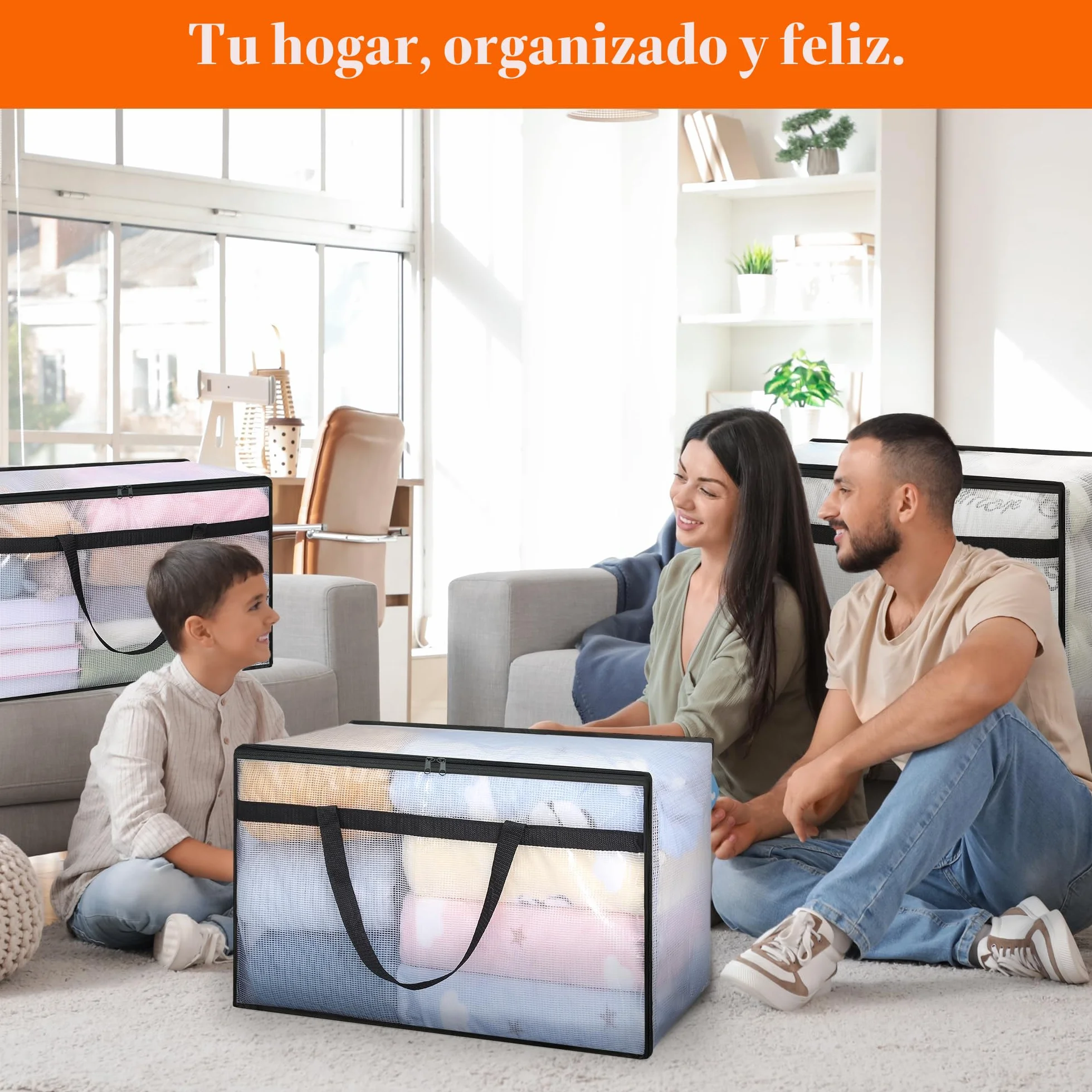 Vieshful 3 Piezas 60L Bolsas de Almacenaje Transparentes con Cremallera y Asas, Bolsas Plásticas para Edredones, Mantas, Ropa de Bebé, Mudanza y Almacenaje Bajo la Cama