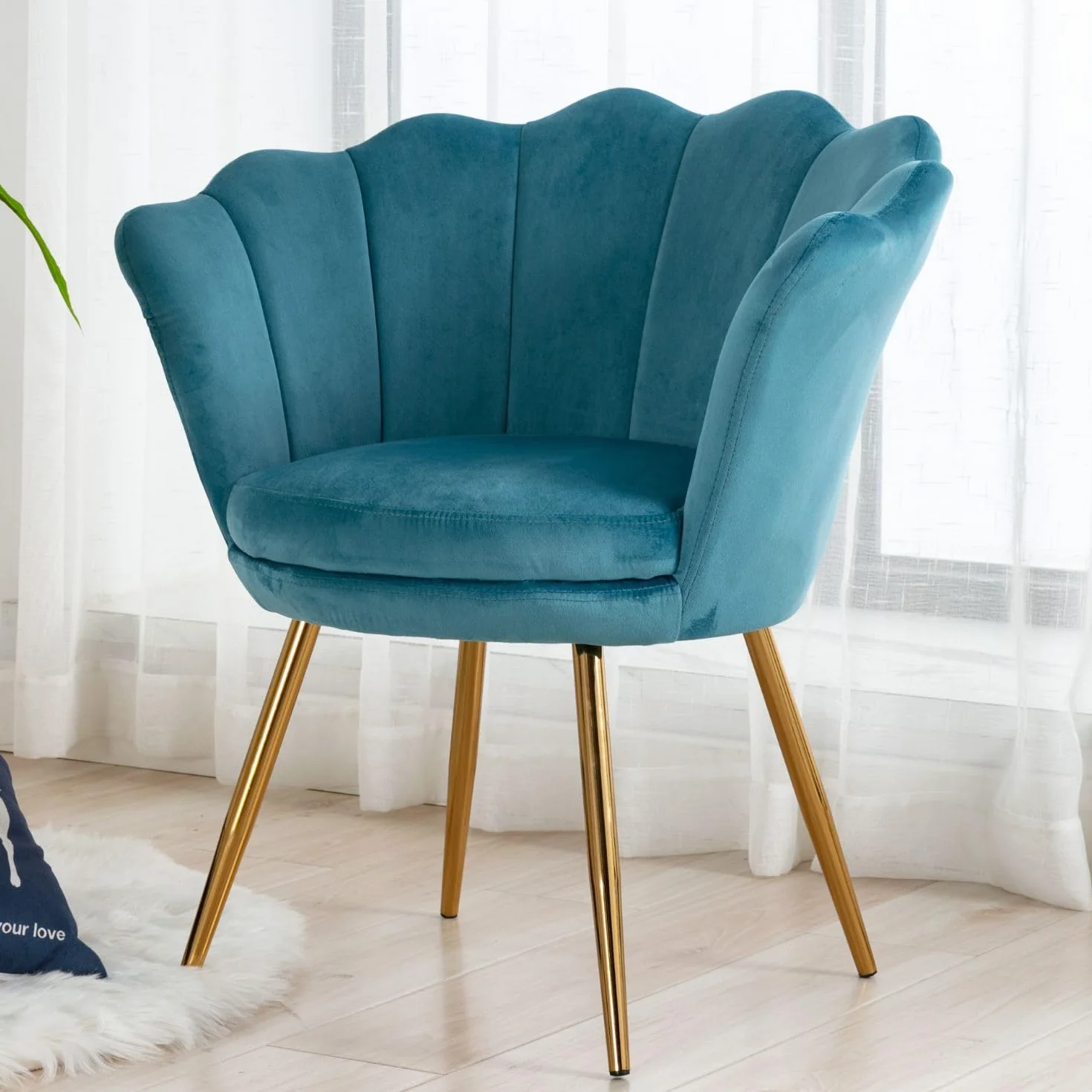 chairus Sillón de Salón Elegante Sillón de Tocador con Respaldo Floral, Silla Tocador Maquillaje Sillon Lounge de Terciopelo para Salón/Dormitorio, Azul Claro