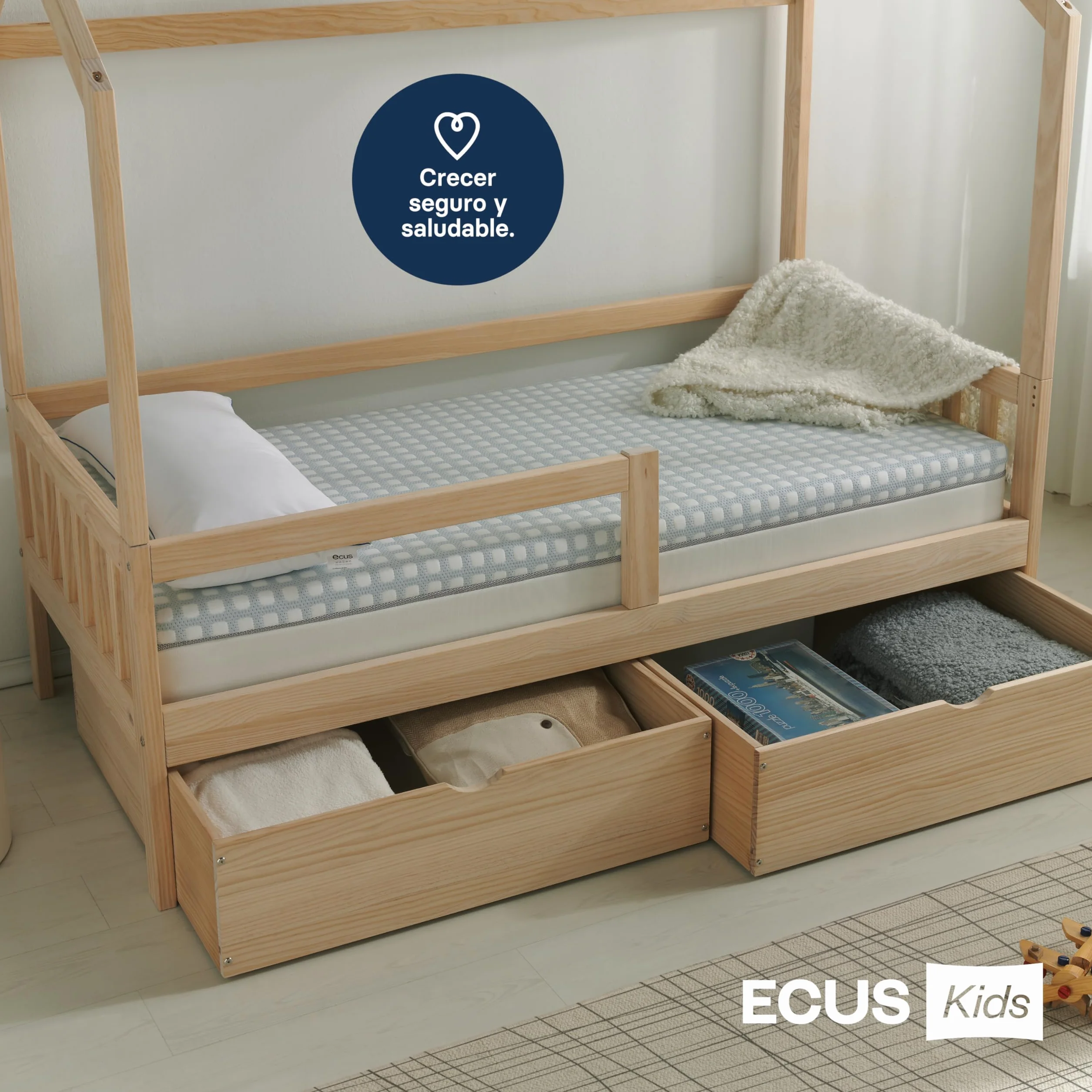 Ecus Kids, Colchón Infantil Care Ultimate Junior 90x190, Muelles Ensacados, Extra Transpirable, Firmeza Adecuada, Tejido Xtra-Cool, Altura 19 cm