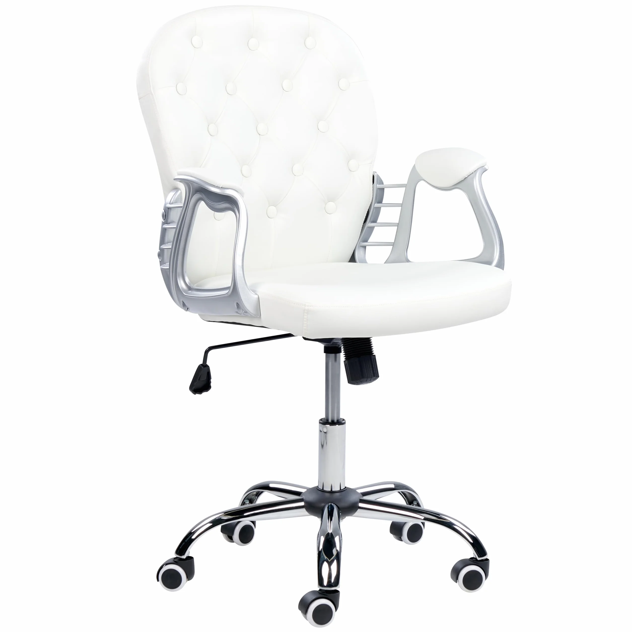 Beliani Silla de Oficina reclinable de Piel sintética Blanco Plateado Negro Giratorio Princess