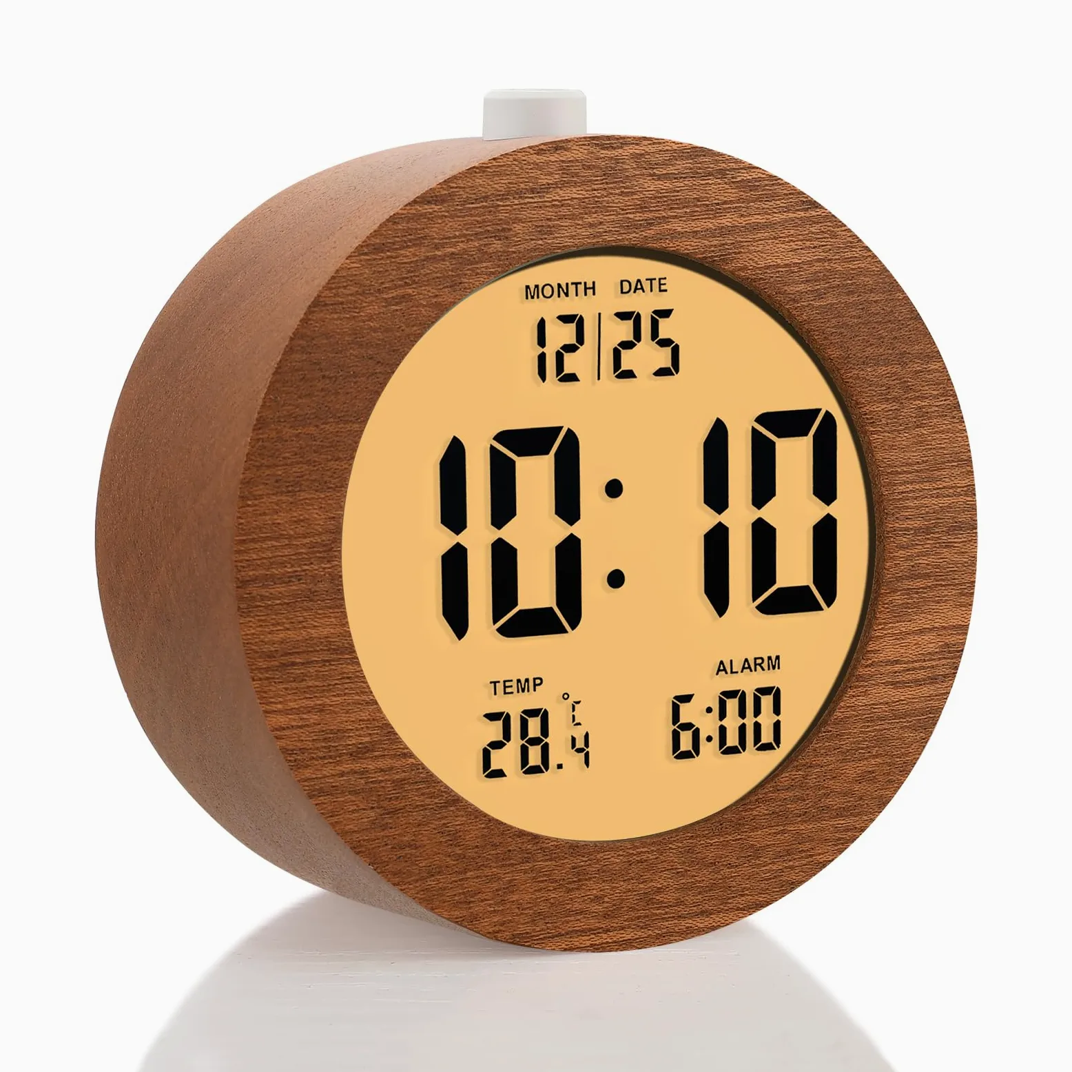 Plumeet Reloj despertador digital de madera para dormitorios, reloj despertador de madera de 4 pulgadas con repetición y luz nocturna, reloj electrónico LCD de escritorio que muestra la hora, fecha,