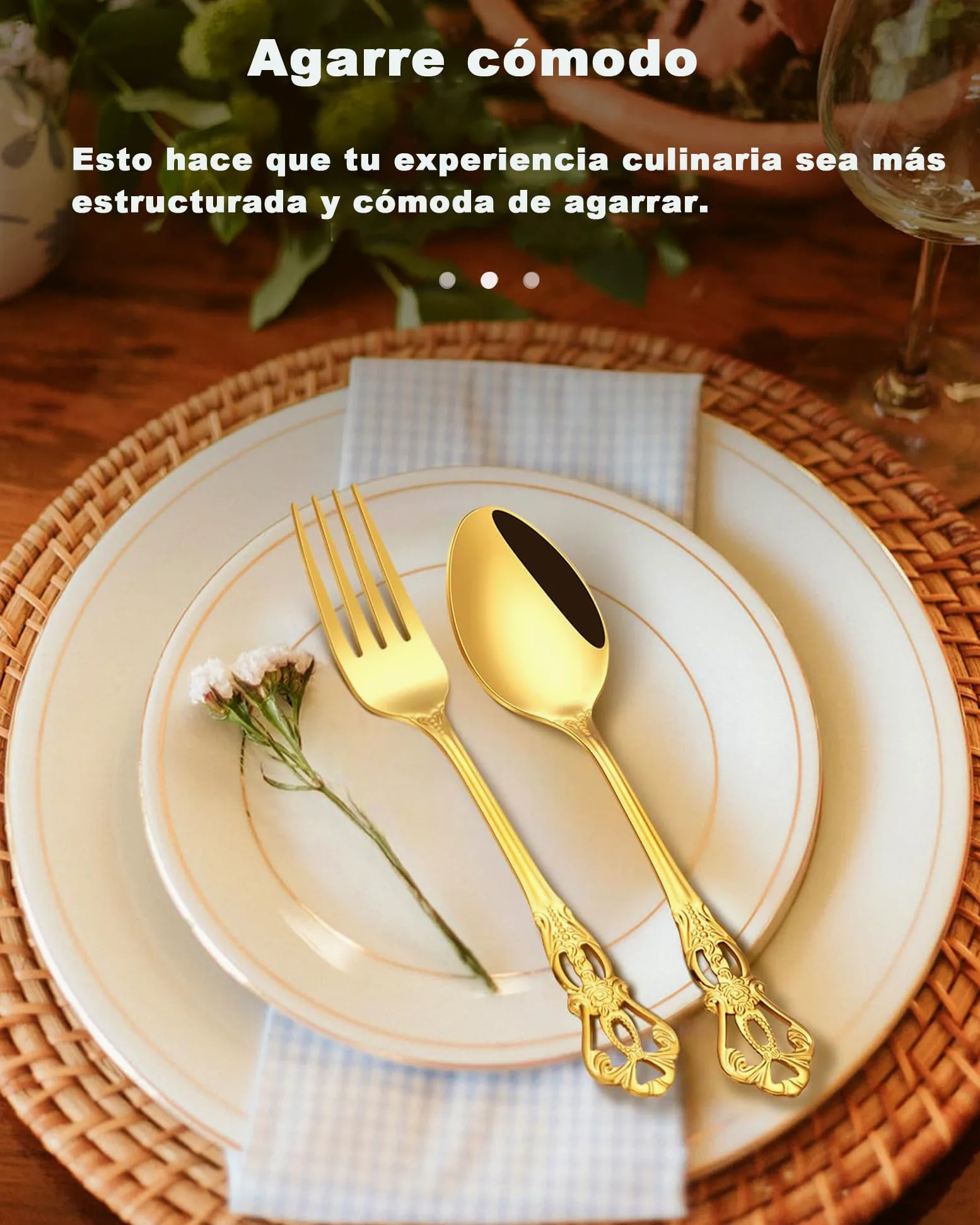 Juego de Cubiertos de Oro Retro para 6, Hermoso Set Dorado de Acero Inoxidable 24 Piezas, Servicio para 6, Tenedor Cuchara Cuchillo, Estilo Barroco Antiguo
