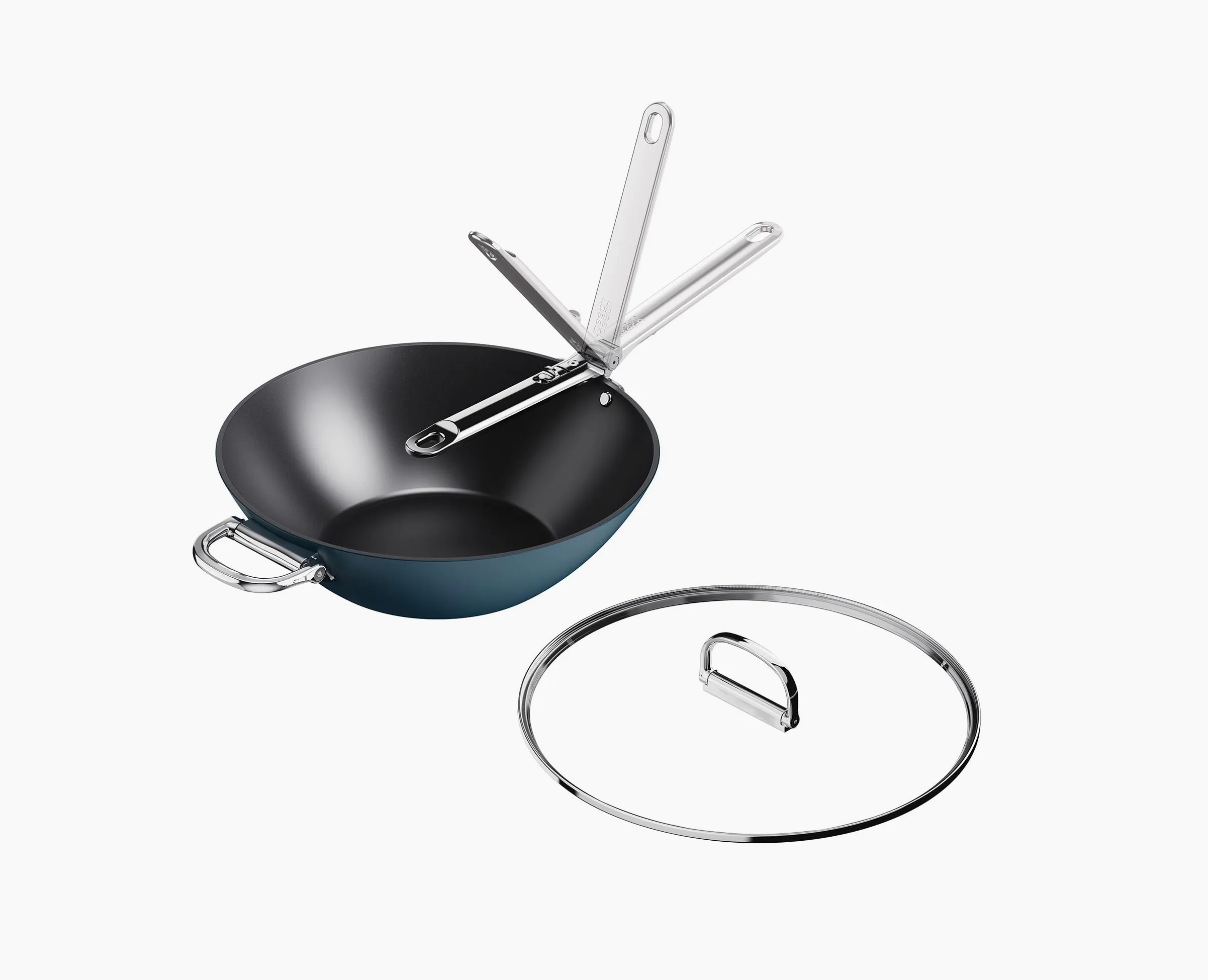 Joseph Joseph Space Wok 32cm con Tapa, Mango Plegable, Ahorro de Espacio, Inducción y Horno, Revestimiento Cerámico