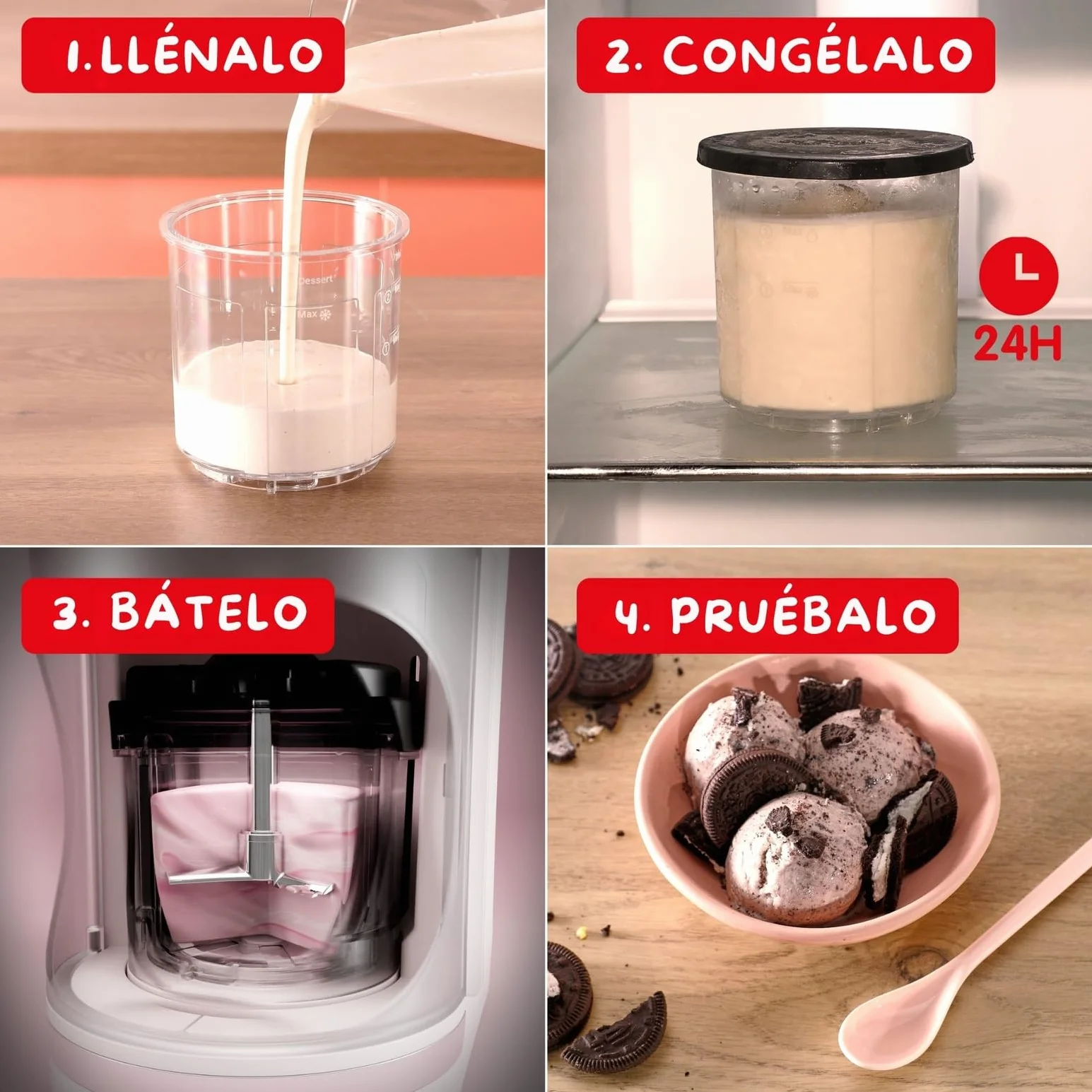 Moulinex Dolci, Heladera, 10 programas en 1, Limpieza con aclarado automático, Tecnología 1 Step Perfector, Hasta 1,4L de helado con los 3 boles de Tritan, Incluye cuchara helado, Blanca, MJ604AF0