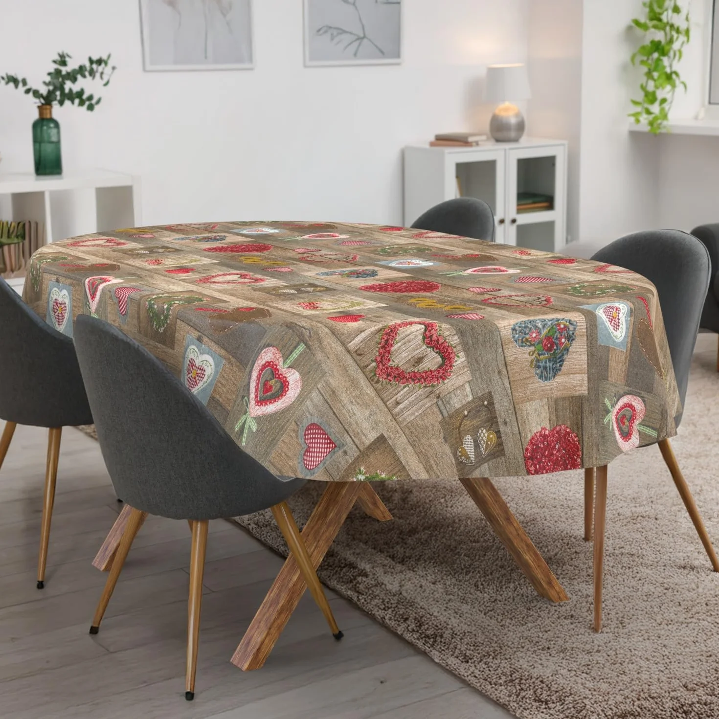 ANRO Mantel Lavable Impermeable Efecto Loto 160x140 cm Ovalado Forma de Corazón
