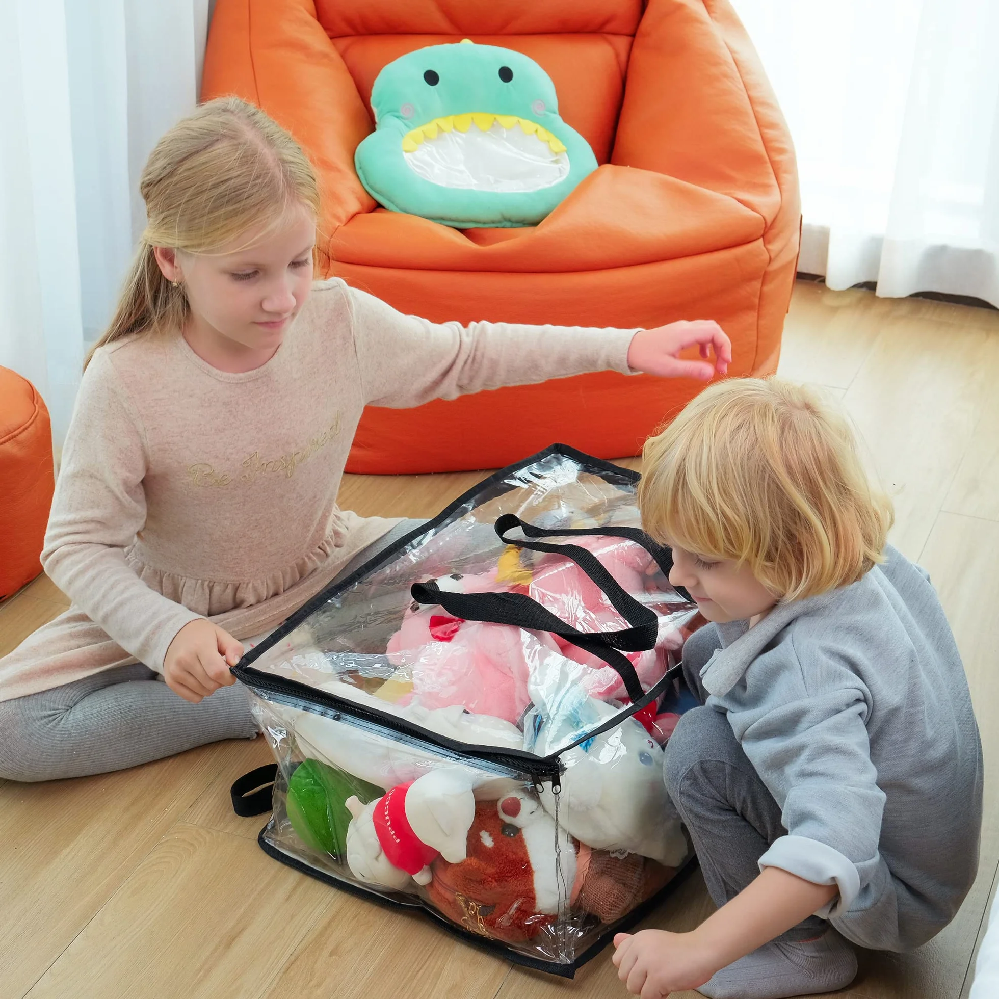 Vieshful 3 Piezas Transparentes Bolsas para Guardar Ropa, Bolsas Almacenaje Ropa Plegable 40L de PVC, Organizador Armario, Cajas Almacenaje con Asas para Edredón Mantas Mudanza Móviles Juguetes