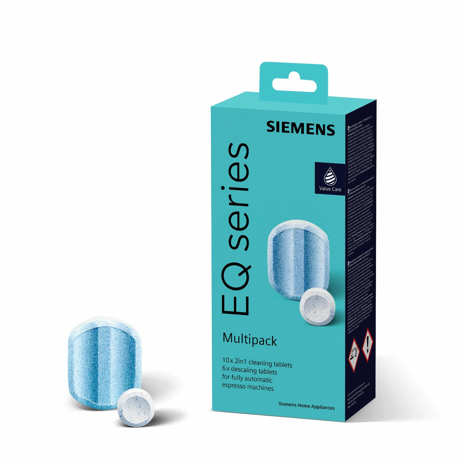 Siemens Multipack TZ80003A - Pastillas de limpieza (10 unidades, 6 pastillas descalcificadoras, apto para cafeteras automáticas de la serie EQ, así como para máquinas automáticas de montaje