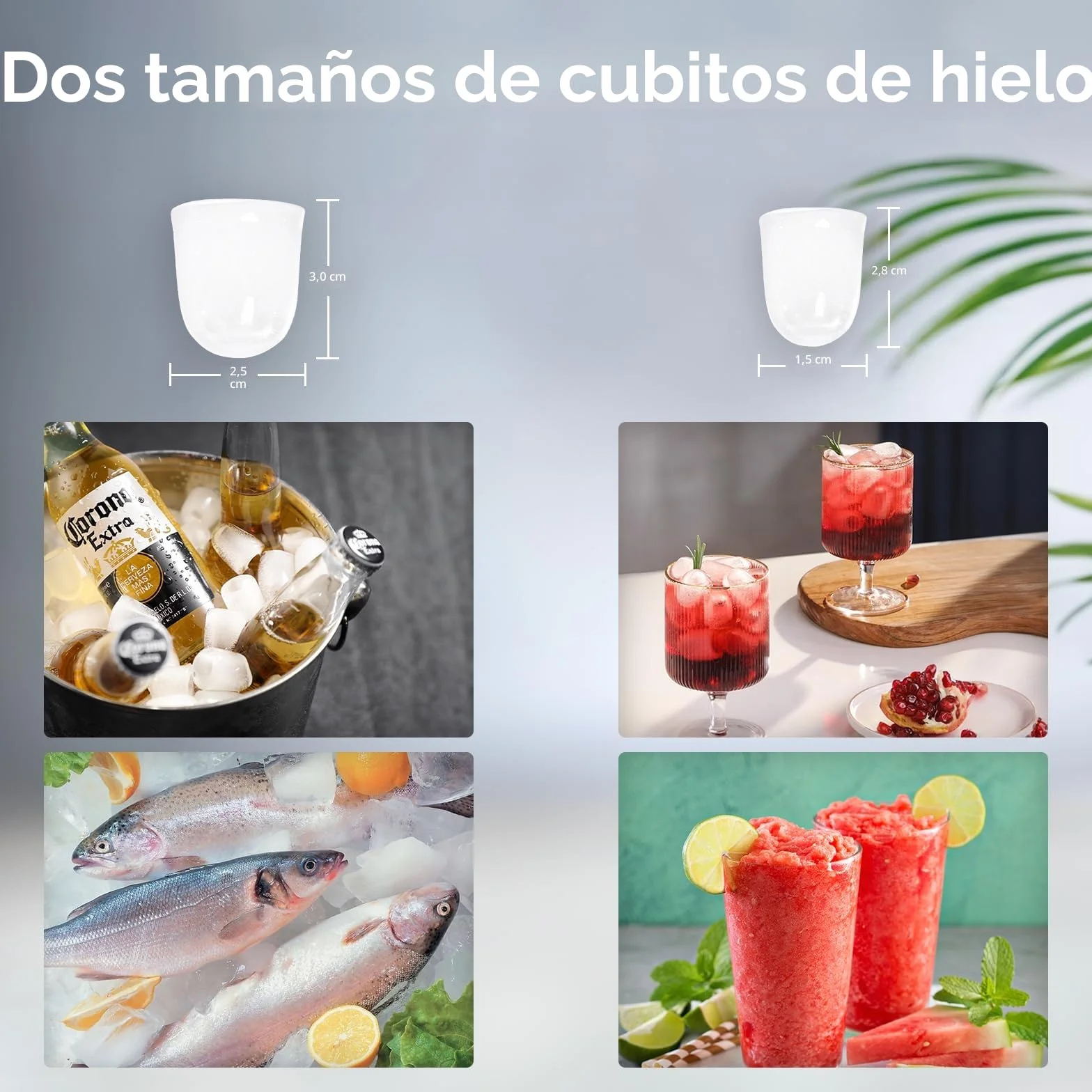 Máquina de cubitos de hielo pequeña de 1,2 litros, minimáquina de cubitos de hielo con función de, ventana de visualización, advertencia de escasez de agua, alarma con hielo (Silver)
