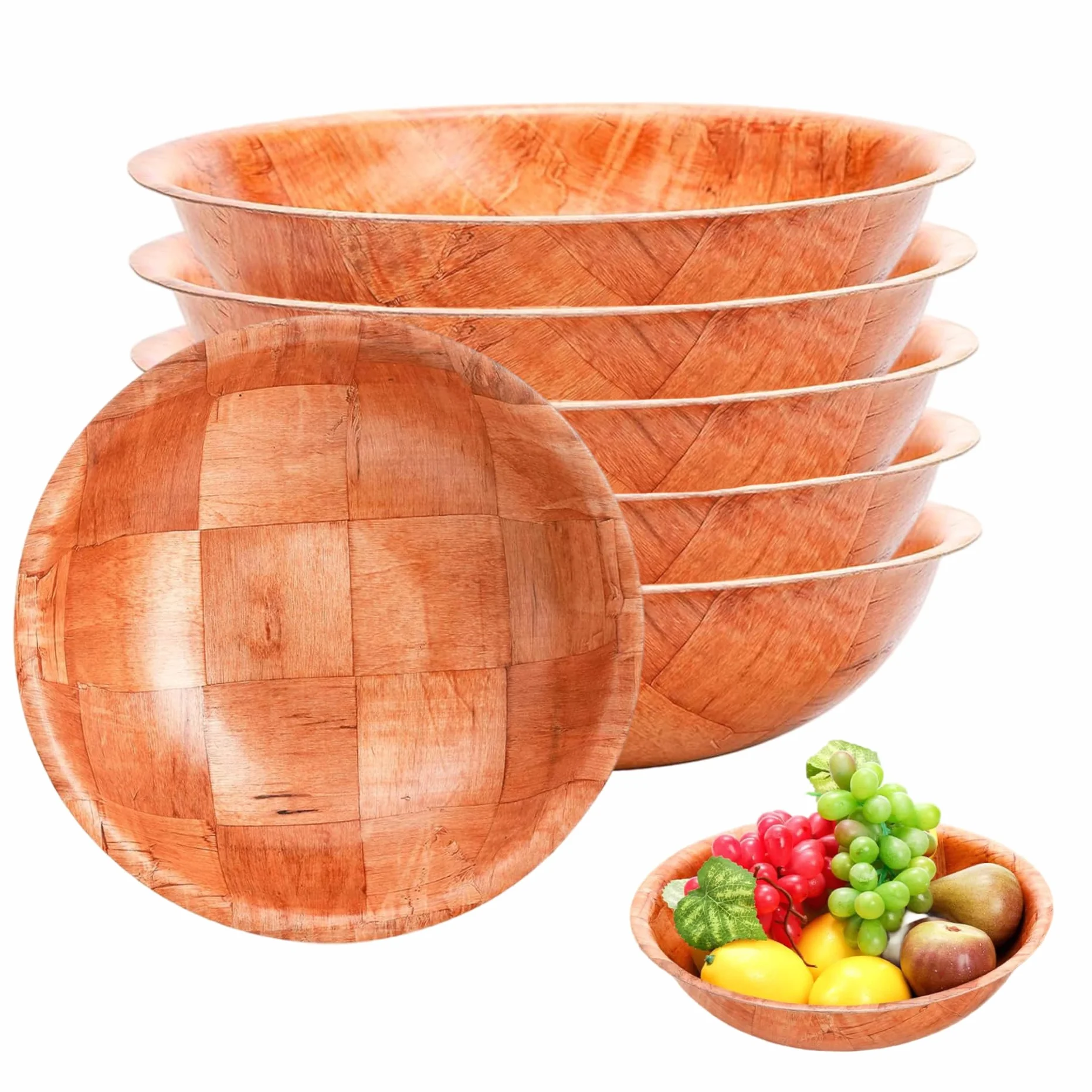 Juego de ensaladeras de Madera, 6 Unidades/Juego de Cuencos apilables Redondos de Madera Natural de 10 Pulgadas para Servir Frutas, Verduras, Cocina, Comedor y Ensalada