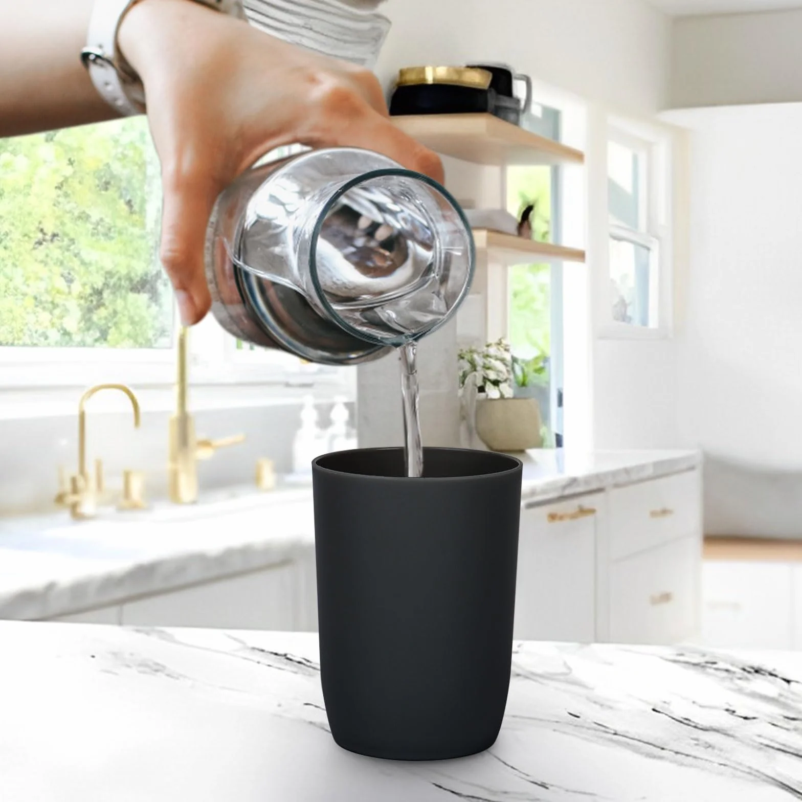 Topsky Set de 4 vasos para cepillos de dientes, Vasos de plástico, Para adultos, adolescentes y niños (280 ml, negro)