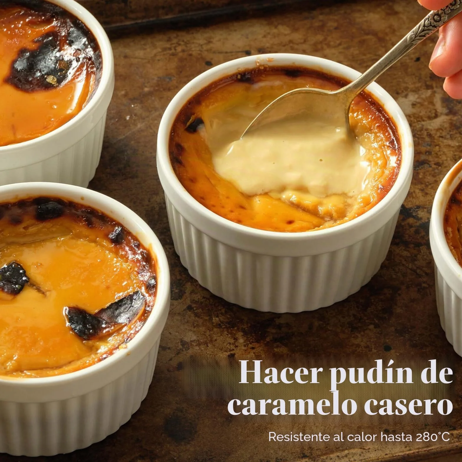 Woobroo Juego de 6 Ramequines de Cerámica para Horno | Para Postres Soufflé, Flan y Crème Brûlée | 9cm 200ml | Blancos | Flaneras Individuales