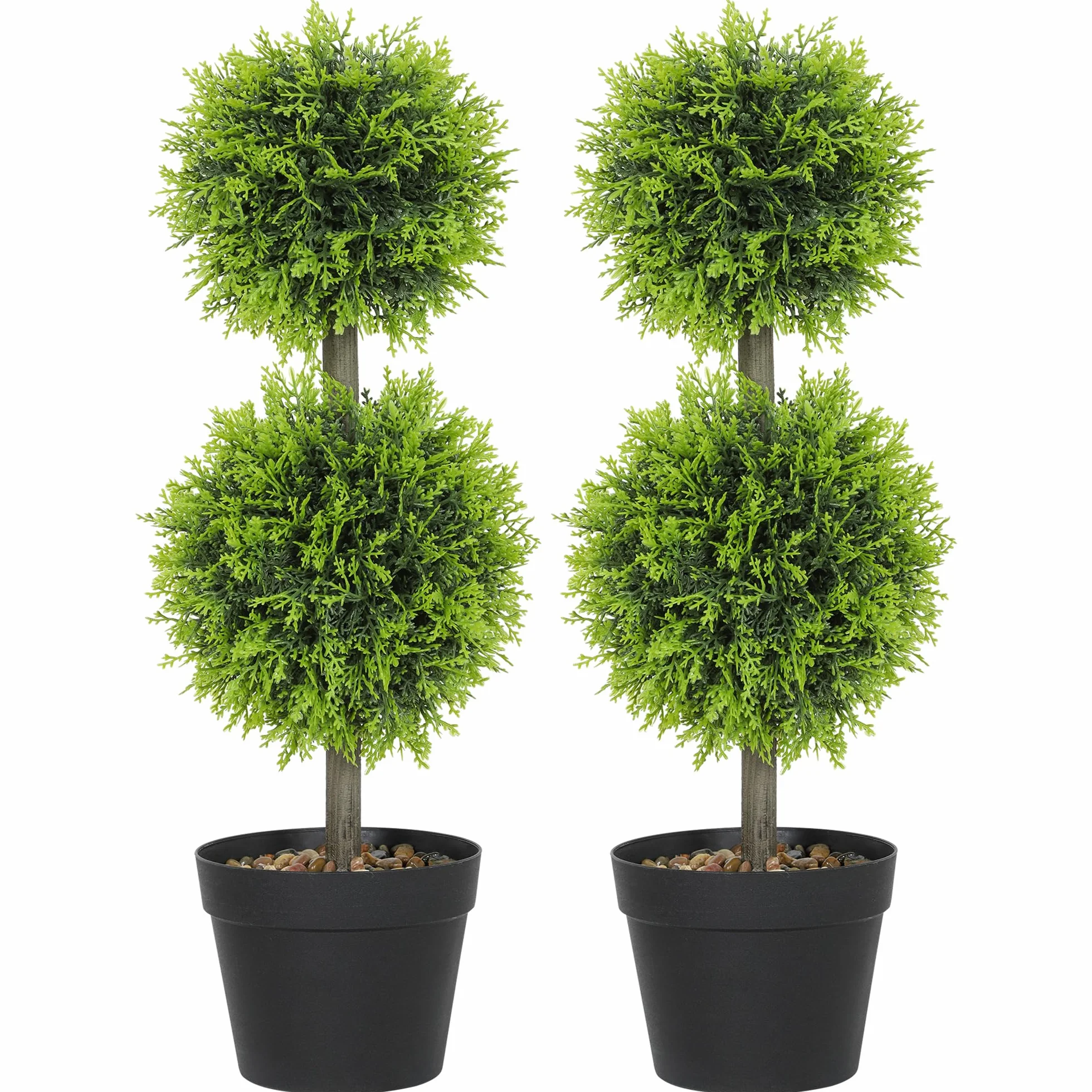 HOMCOM - Lote de 2 plantas artificiales decorativas, bolas de boj artificial topiario 60 cm en maceta, plantas falsas para decoración interior y exterior, color verde