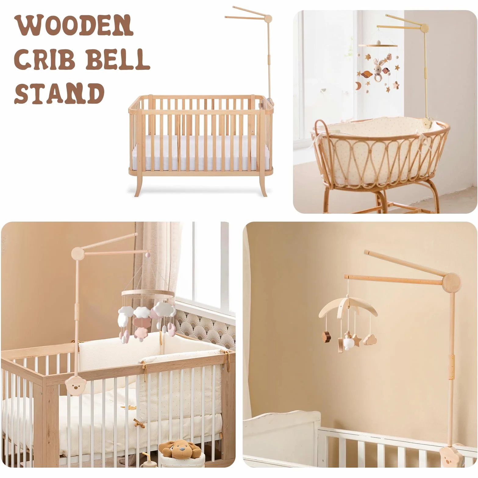 Soporte Móvil para Bebé, Soporte de Móvil para Cuna de Bebé, Soporte de Madera para Cuna, Brazo Móvil de Cuna, Bebé Móvil Titular de la Oso Diseño, para Colgar Campanas de Viento, Juguetes