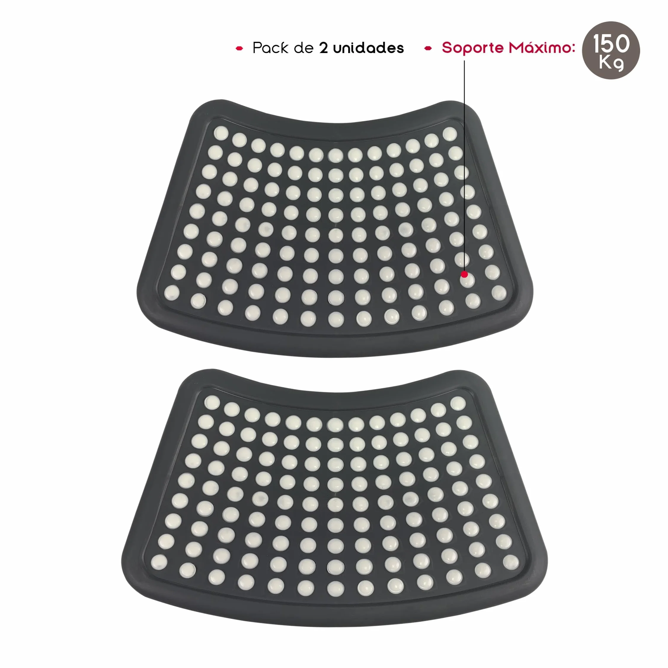 Taburete Infantil Pack de 2 Uds 150 Kg 37x25.5x13 cm PP + PTR Base Antideslizante 1 Peldaño Gris
