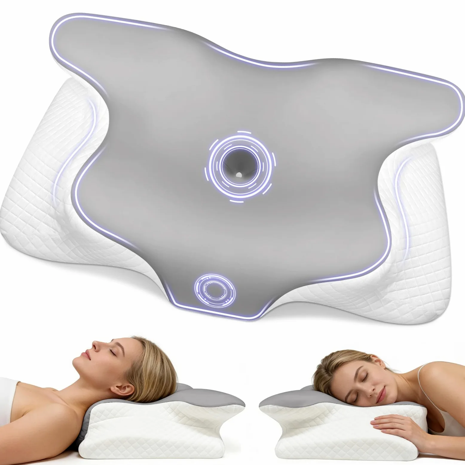 Almohada cervical de espuma viscoelástica para el cuello, almohada ergonómica para los lados, la espalda y el estómago, almohada ortopédica, suave y cómoda (60 x 40 x 13 cm, gris)
