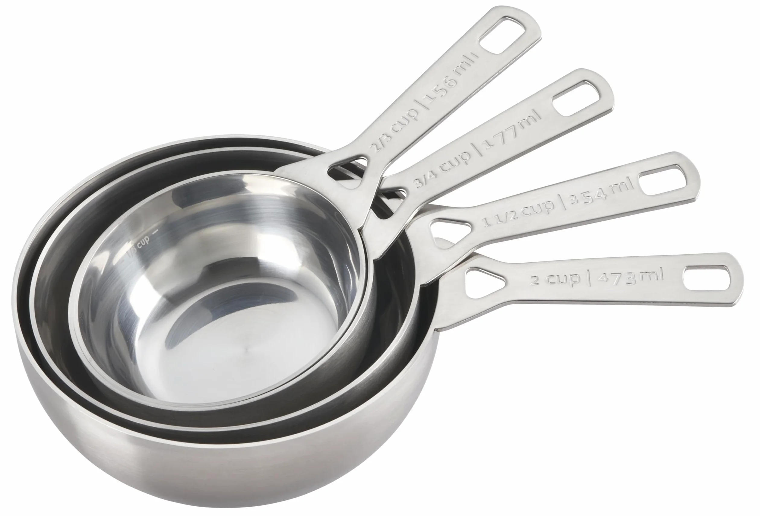 Le Creuset Juego de 4 tazas medidoras de acero inoxidable | El juego incluye: 2/3, 3/4, 1.5 y 2 tazas