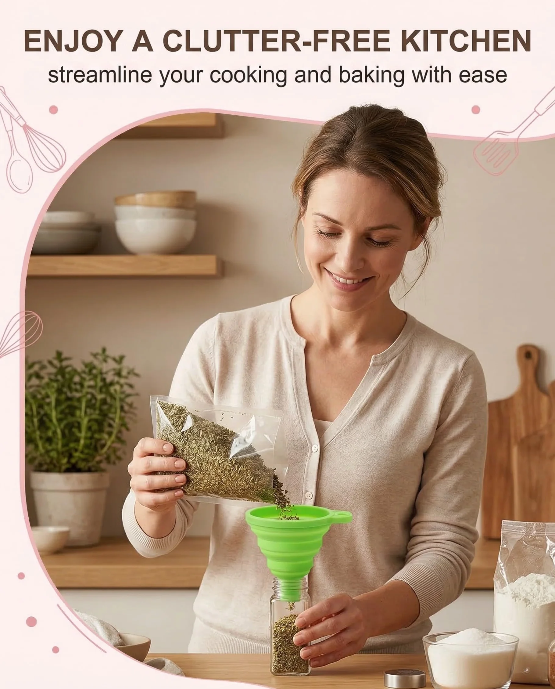 4 Embudos Plegables de Silicona, 2 Tamaños en Rosa y Verde, Set de Embudos de Cocina para Líquidos como Aceite, Cerveza, Ideal para Hogar y Camping (grande y pequeño)