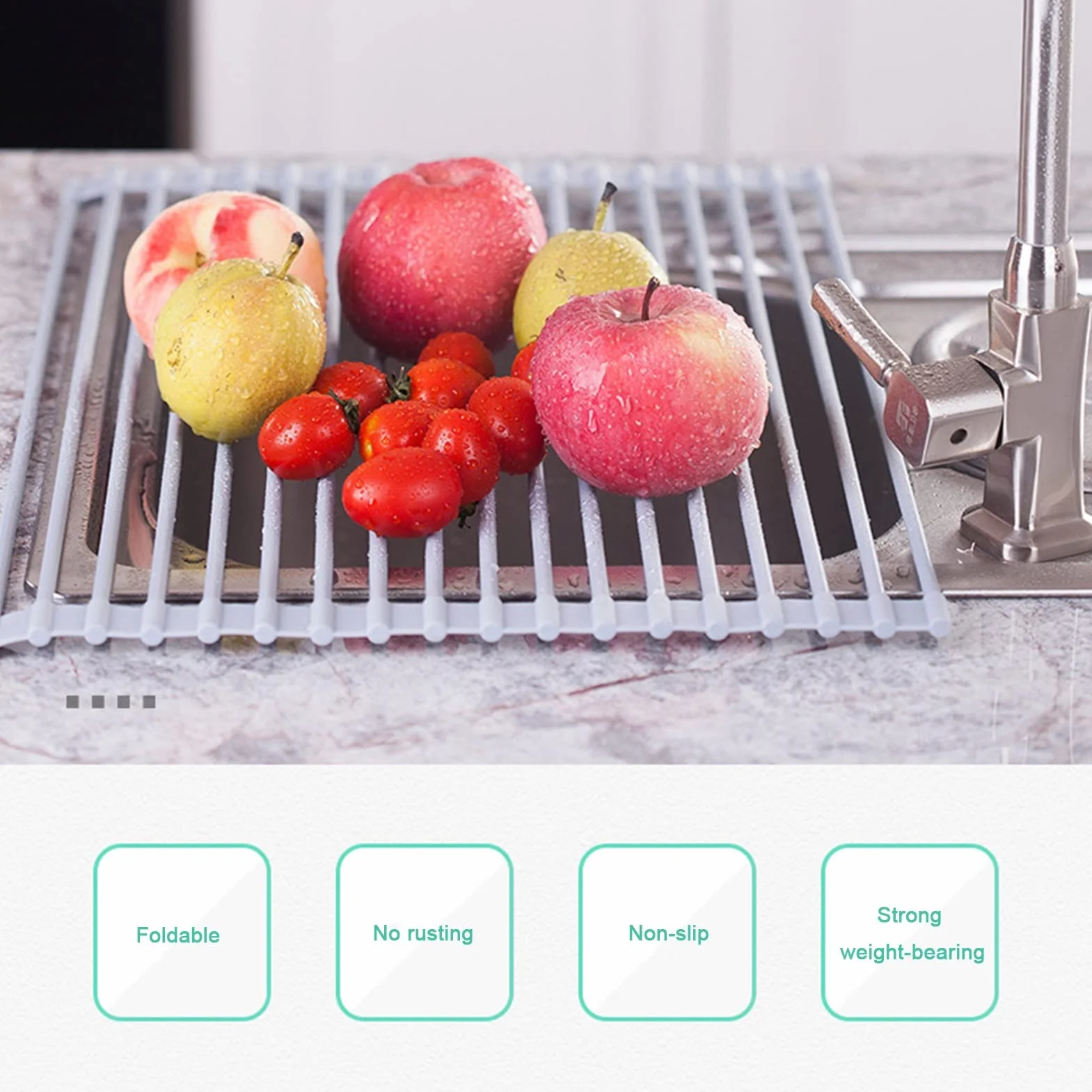 YYL De Múltiples Fines Escurreplatos Enrollable, Plegable Acero Inoxidable sobre Fregadero Cocina Escurridor de Rejilla, para Tazas Frutas Verduras (Size : 22 * 42cm/8.66 * 16.5in)