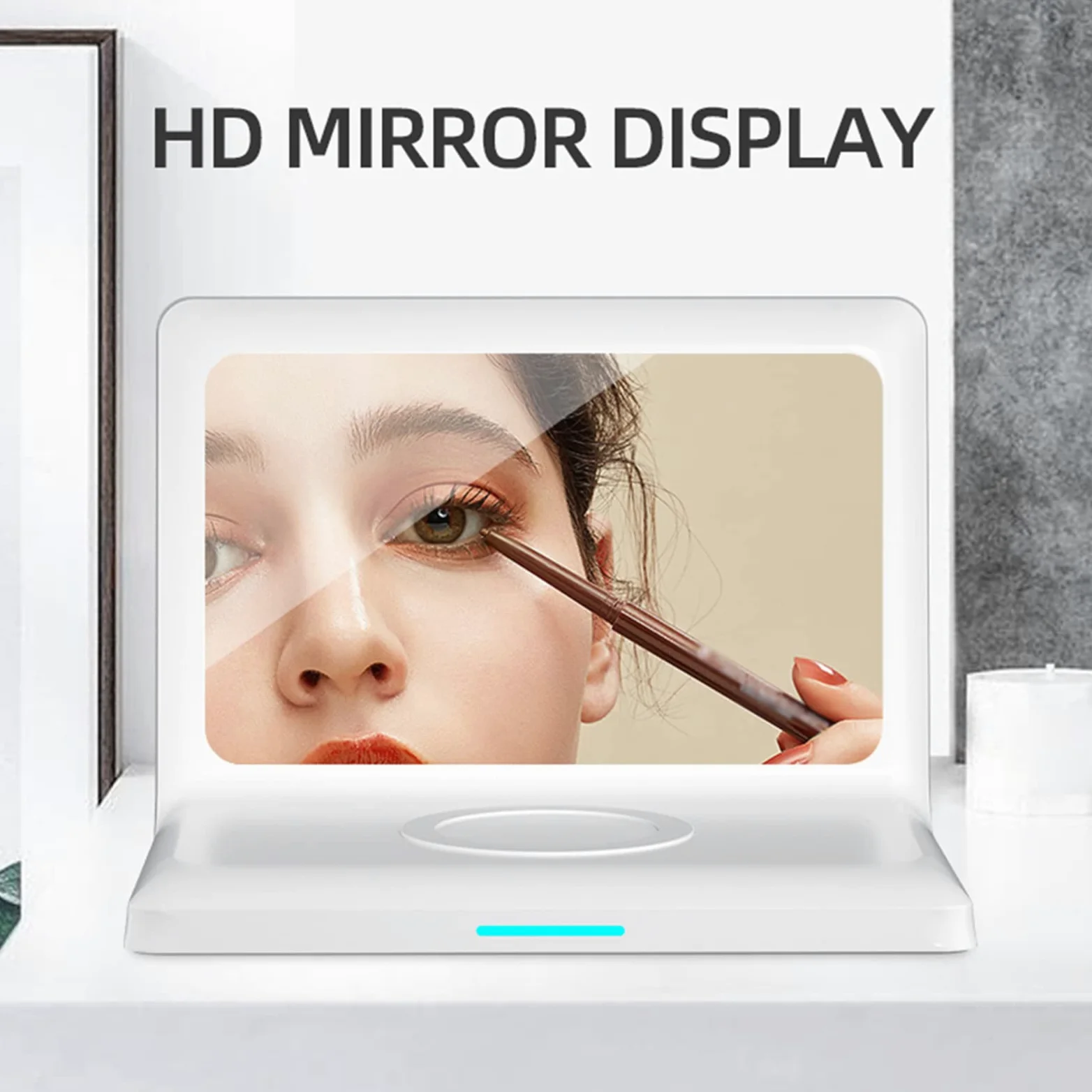 Reloj Despertador, Cargador Inalámbrico Rápido Espejo Reloj Despertador LED Digital Teléfono Soporte de Carga Inalámbrico Calendarios Perpetuos Termómetro para iOS para Xiaomi,Blanco