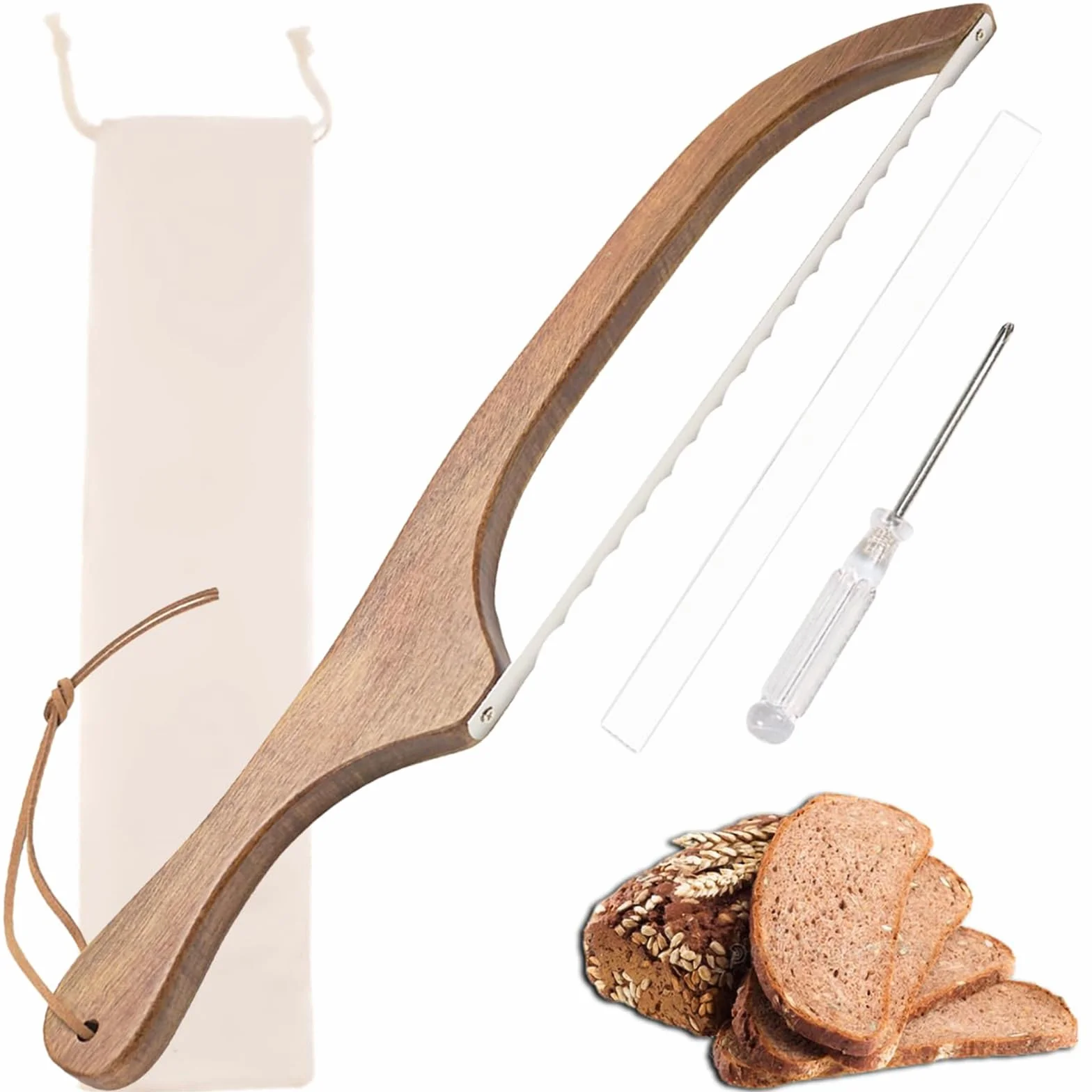 Cuchillo de Pan, Cortador de Pan de Madera, Cuchillo Sierra de Acero Inoxidable, Cortador de Sierra Adecuado para Cortar Todo-Tipo-Pan, Pasteles, Frutas