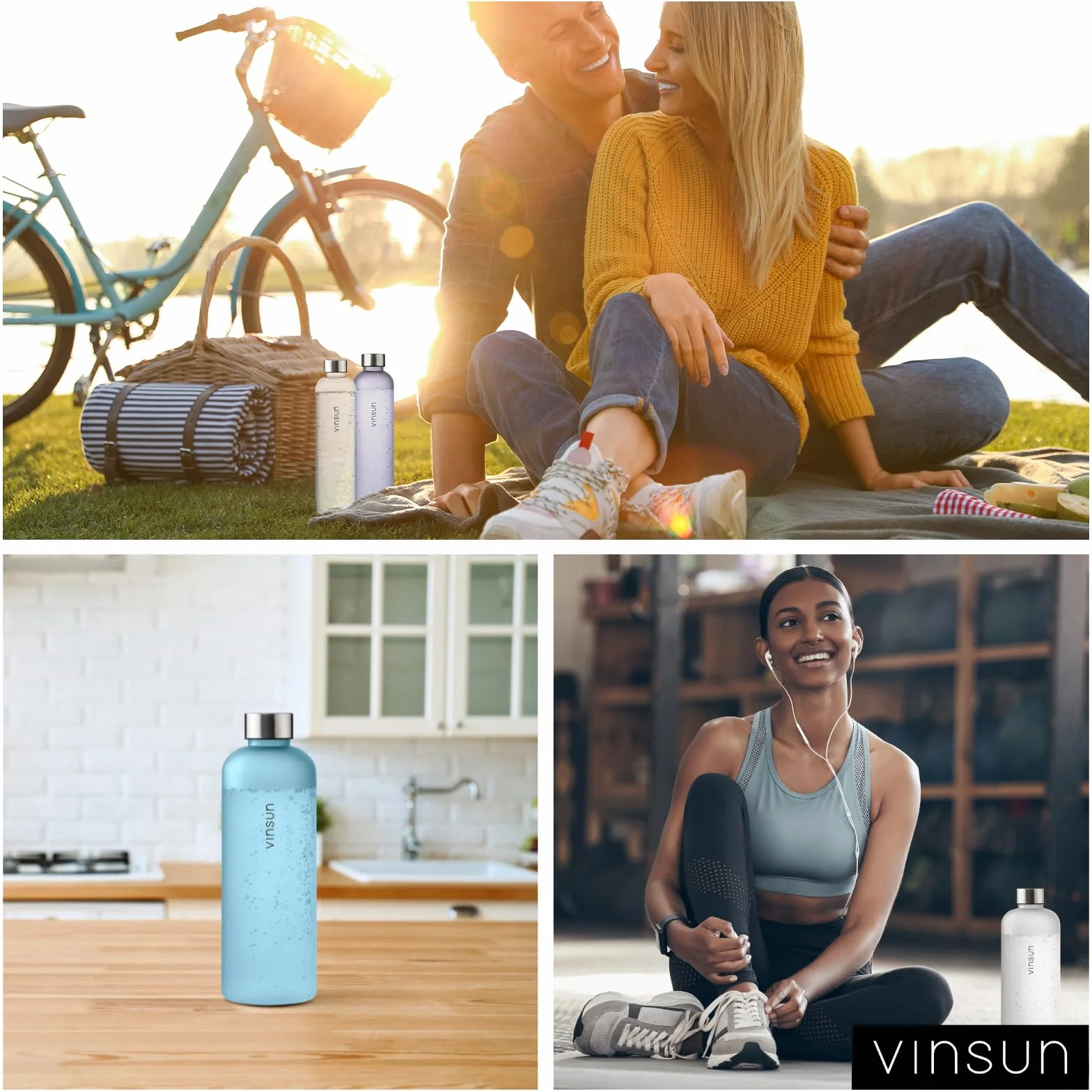 Vinsun Botella Agua 1,5L Transparente sin BPA Tritan Reutilizable a Prueba de Fugas Cantimplora ligera