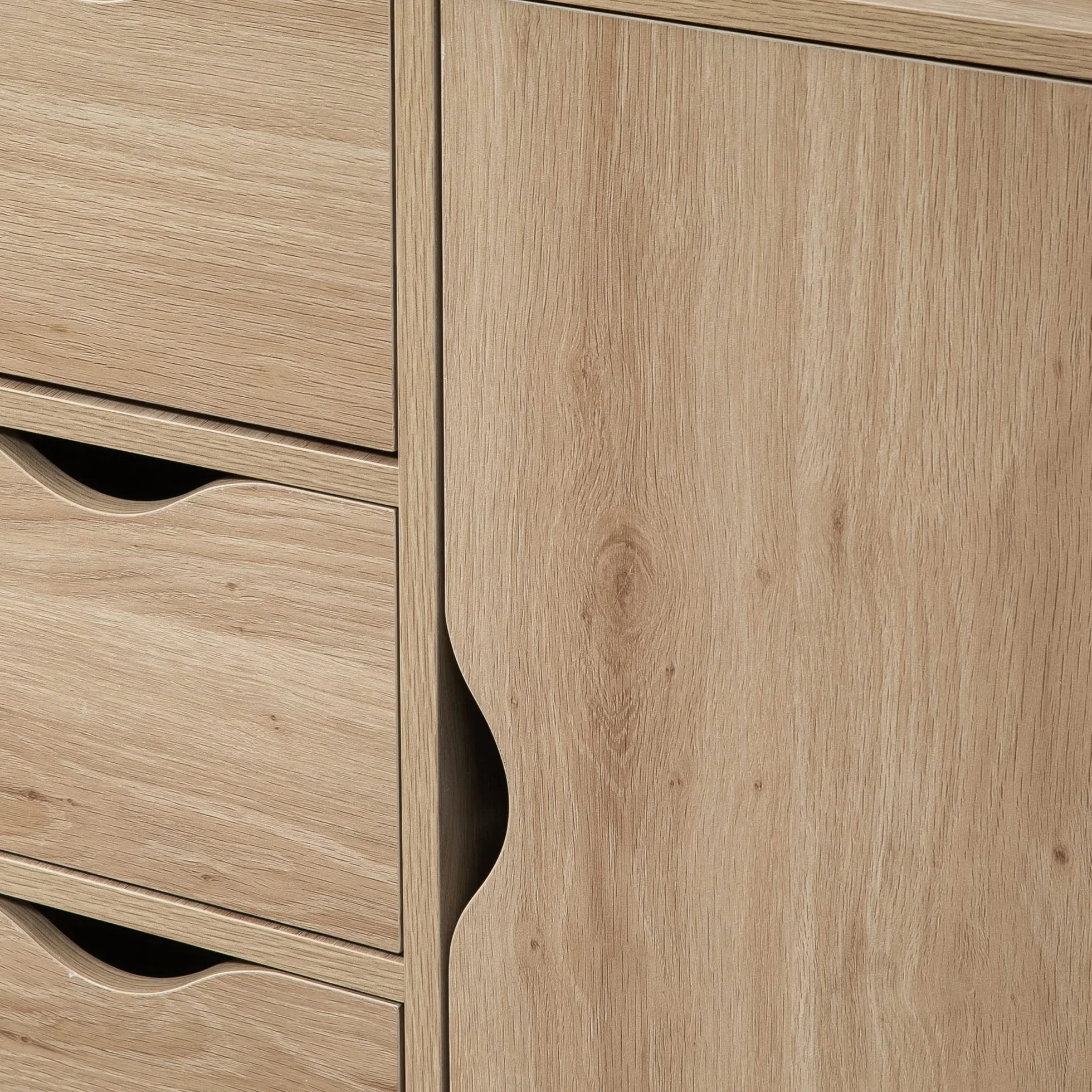 HOMCOM Armario de Salón Aparador Auxiliar con 4 Cajones 1 Puerta y Estante Interior Mueble de Almacenaje Multiusos para Baño Dormitorio Comedor 54x29x83 cm Roble