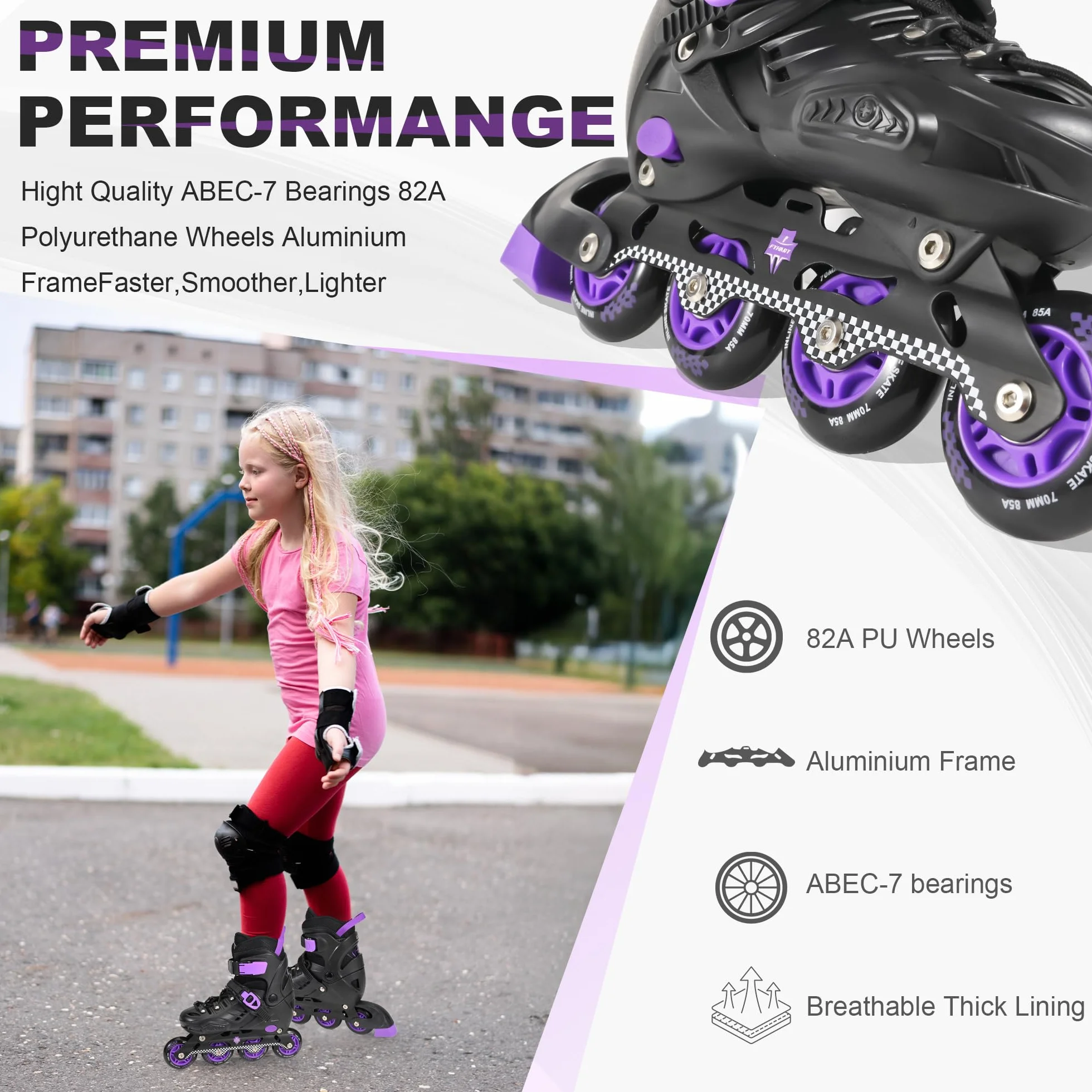 Patines en línea Ajustables para Niños Niñas Principiantes Interior Exterior