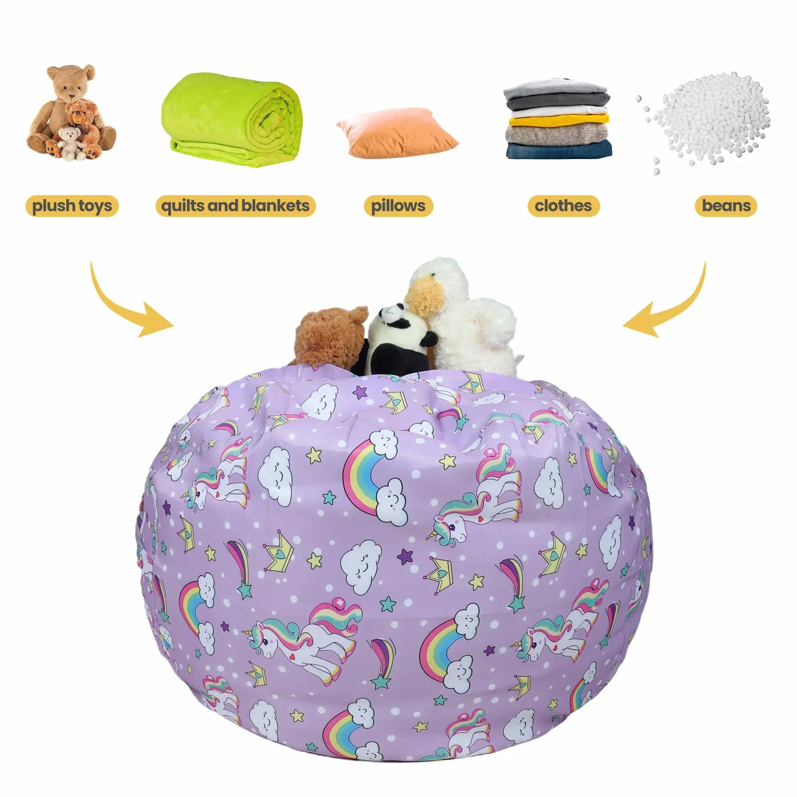 decalsweet Unicornio Grande Bolsa Puff para Guardar Juguetes para Niñas, Bolsa de Frijoles Cubierta de Silla en Interiores y Exteriores (Sin Relleno), Rosa
