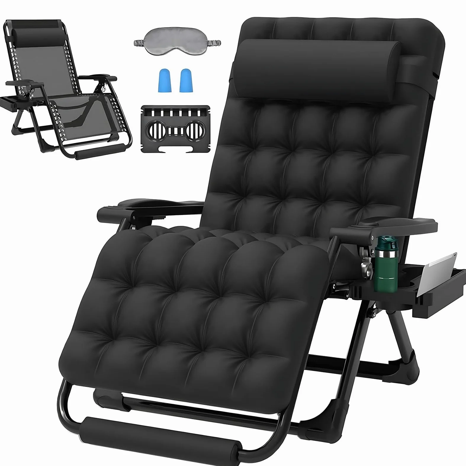 Silla Gravedad Cero XXL 33 Pulgadas Sillón Relax con Cojín 10cm Suave Todo Clima Camastro Plegable 226kg para Terraza Jardín Dormitorio y Descanso