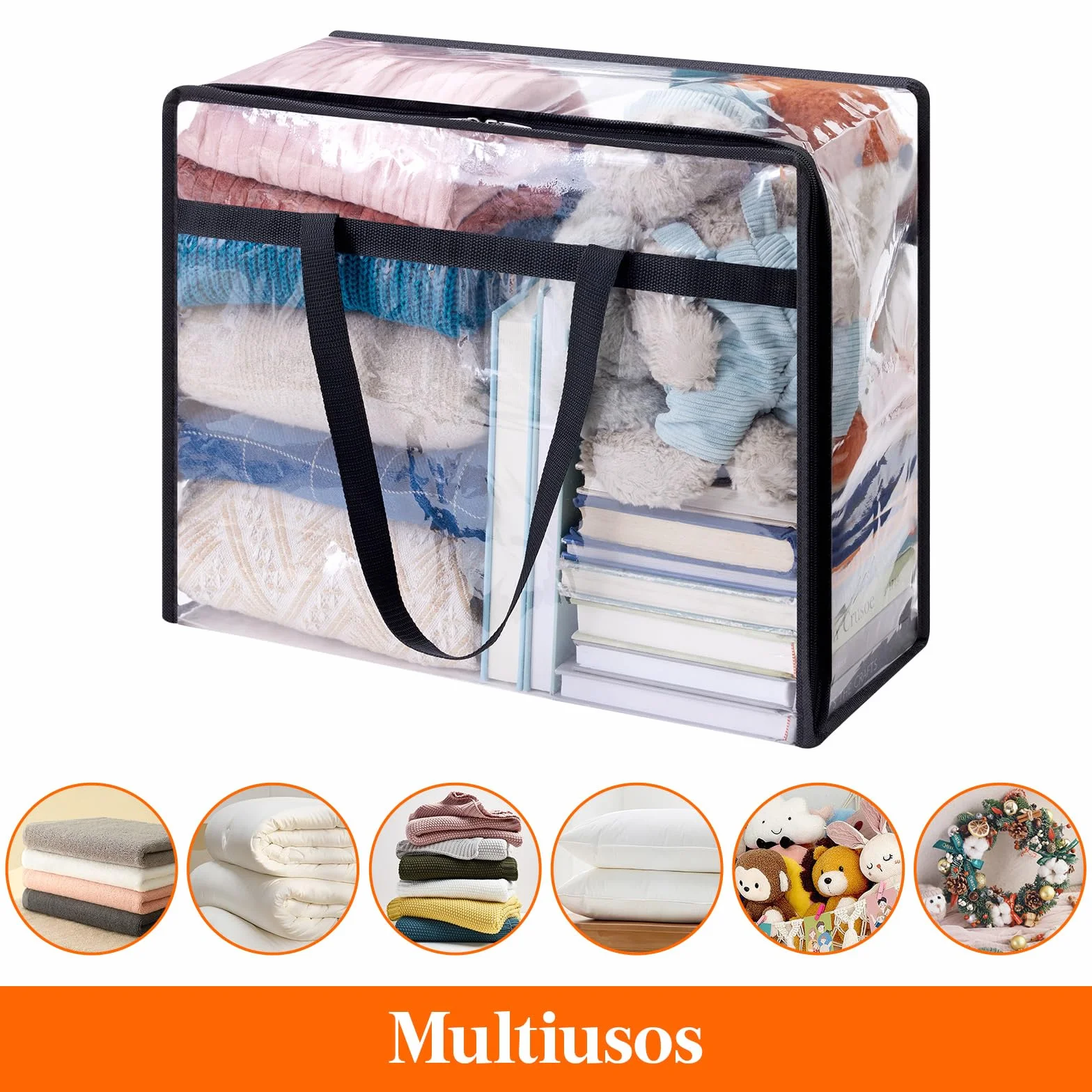 Lifewit 4 Piezas Bolsas para Guardar Ropa Transparentes 40L, Bolsas Almacenaje Ropa Plegable de PVC, Cajas Almacenaje con Asas, Organizador Armario para Mantas, Ropa, Juguetes, Mudanza, Libro