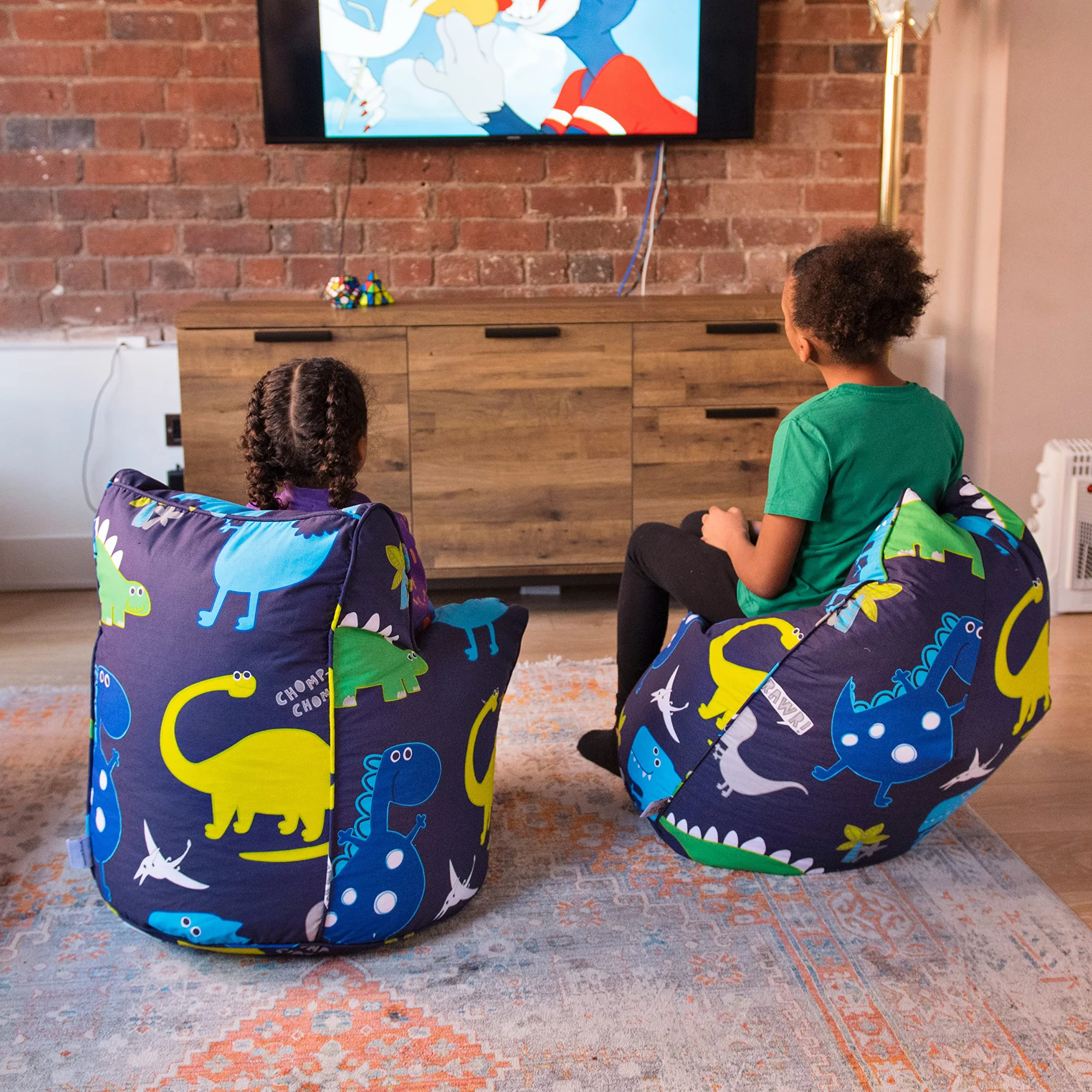 Ready Steady Bed Sillón para Niños Pequeños Tipo Puff Pera | Muebles Cómodos para niños | Sofá Suave de Sala de Juegos para Niños | Ergonómicamente Diseñado (Dino Dark)