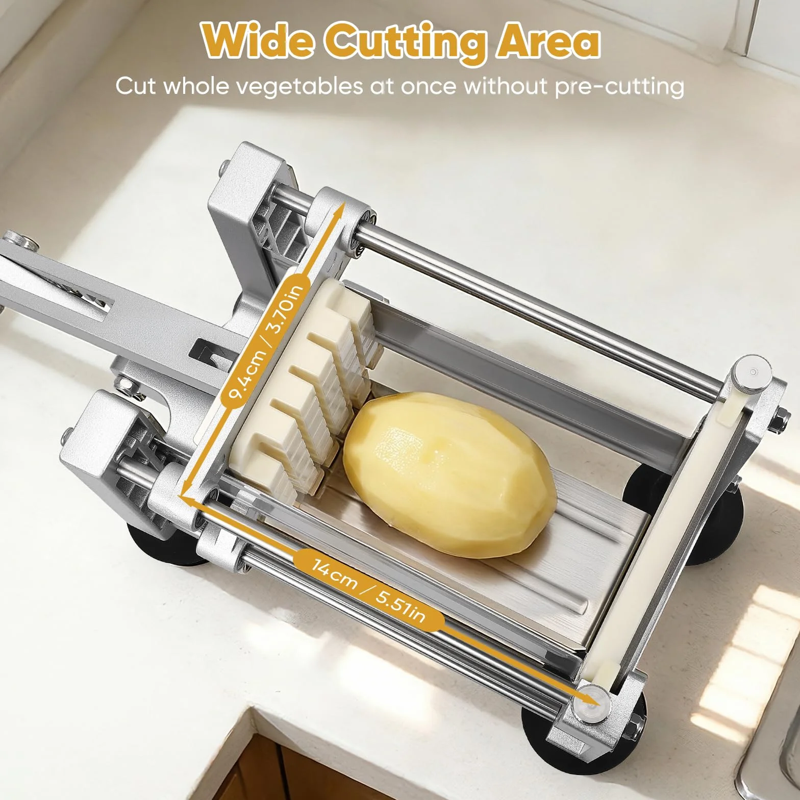 cortador de patatas manual con 1/2",3/8",1/4" cuchilla,profesional cortador patatas fritas equipado 4 ventosa para restaurante casero patatas enteras, zanahorias, pepinos, cebollas