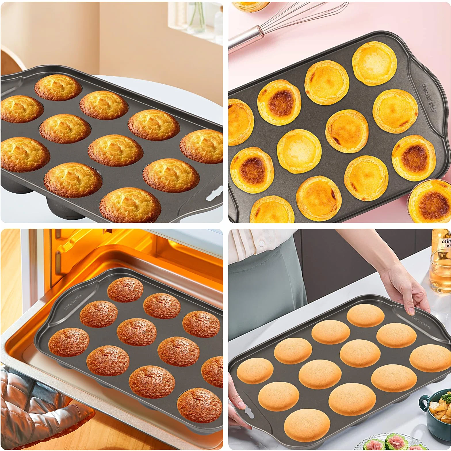 12 Taza Moldes Magdalenas Antiadherente,Molde Para Magdalenas Reutilizable Con Fondo ExtraíBle,Redondo Molde Magdalenas Horno Fondo Suelto Para Cupcakes Y Tartas De Queso (33x20.9x3.7cm / Con Cepillo)