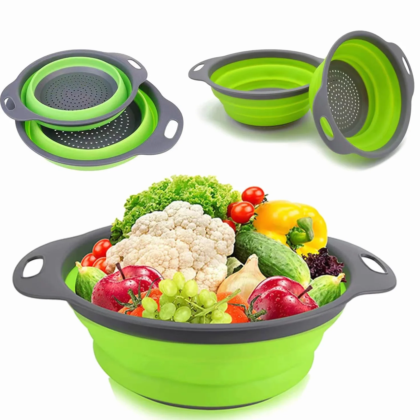 Paquete de 12 coladores Plegables Esenciales de Cocina sobre el Fregadero colador Cesta for escurrir Pasta/Verduras/Frutas (Verde)/629