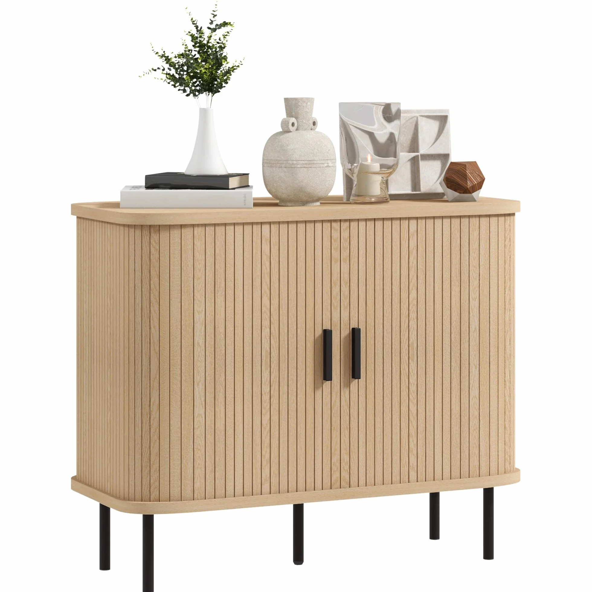 HOMCOM Aparador Vintage para Salón y Cocina con 2 Puertas Correderas de Tambor y Compartimientos 90x40x75 cm Roble