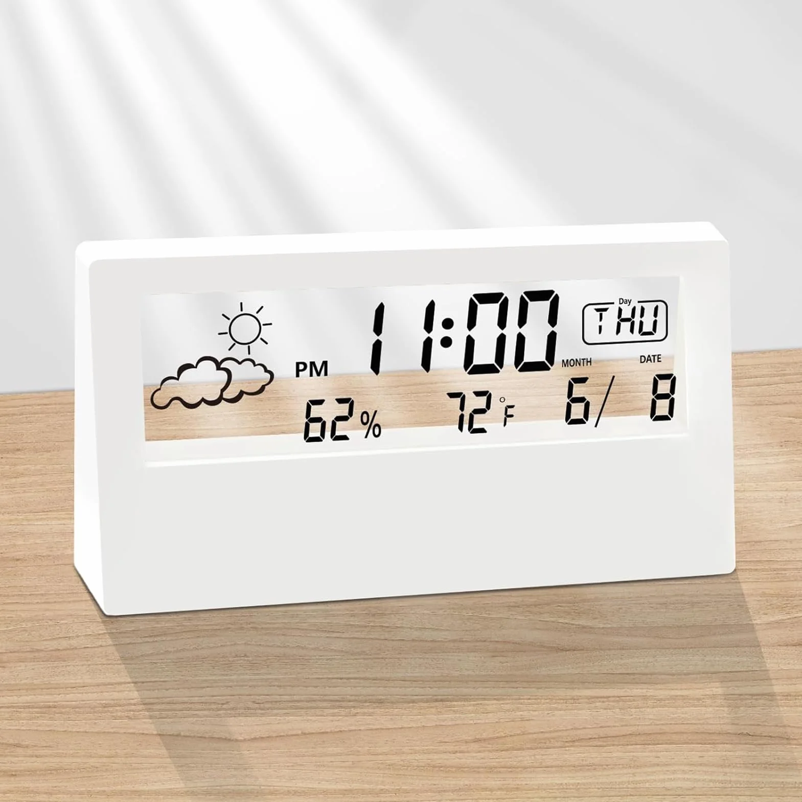 Reloj despertador de mesita de noche, reloj electrónico transparente de escritorio, escritorio digital ABS con pantalla de temperatura y humedad, hora de 12/24 horas, alarma de mesita de noche para