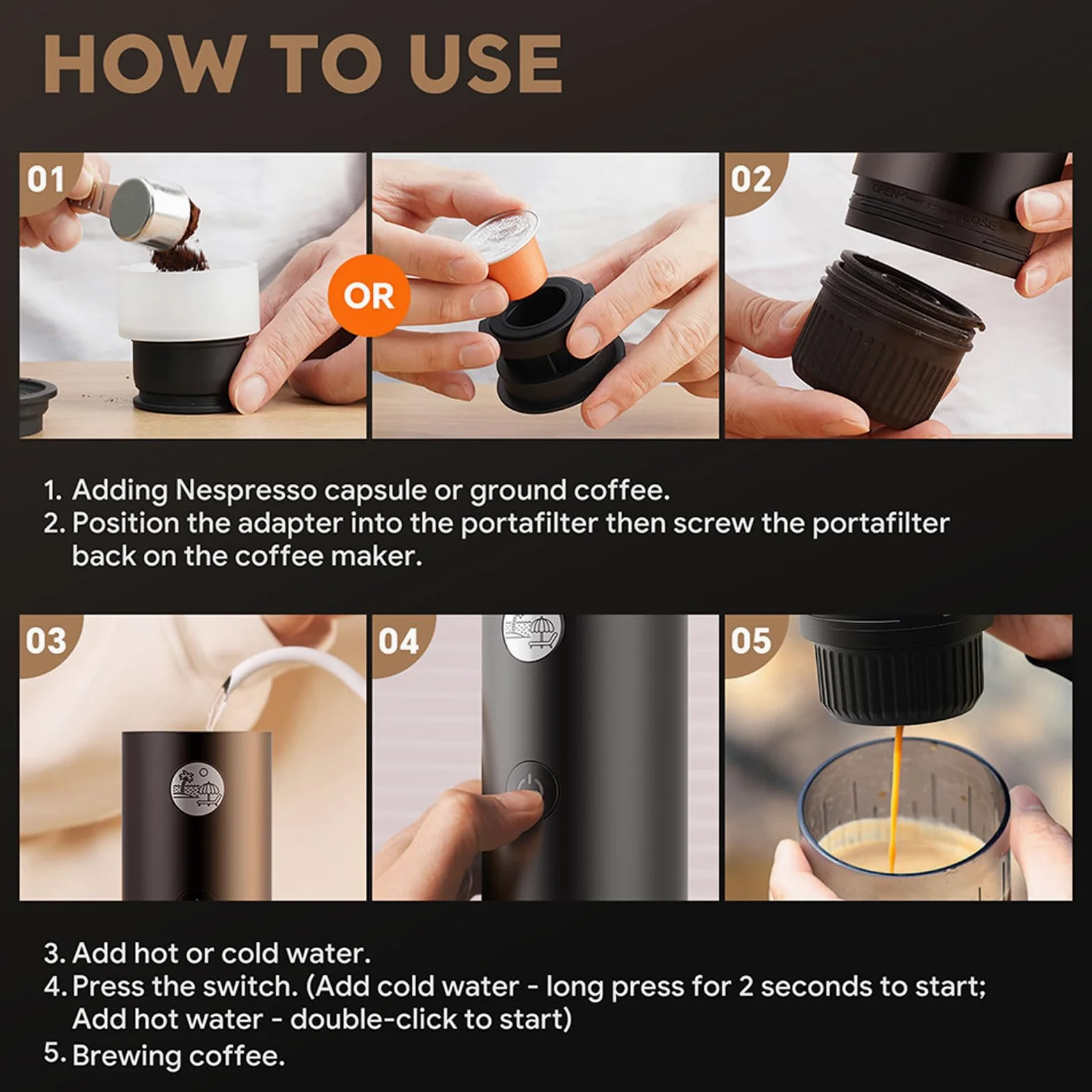 Máquina de café espresso recargable de 7800 mAh, 19 bares, diseño pequeño, apto para cafeteras de una sola taza doble, USB, cafetera