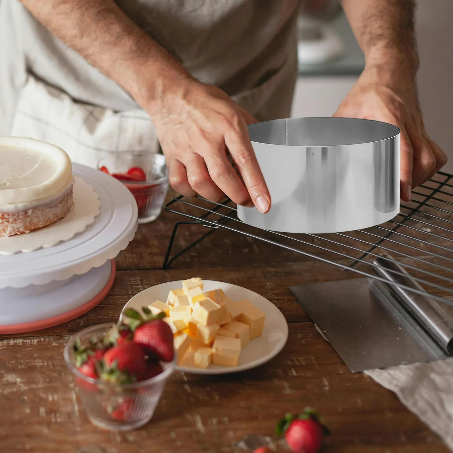 IMIKEYA Molde Redondo de Acero Inoxidable para Repostería, 3 Piezas Altura de 10cm, Fácil de Usar y Versátil para Fiestas de Cumpleaños y Bodas