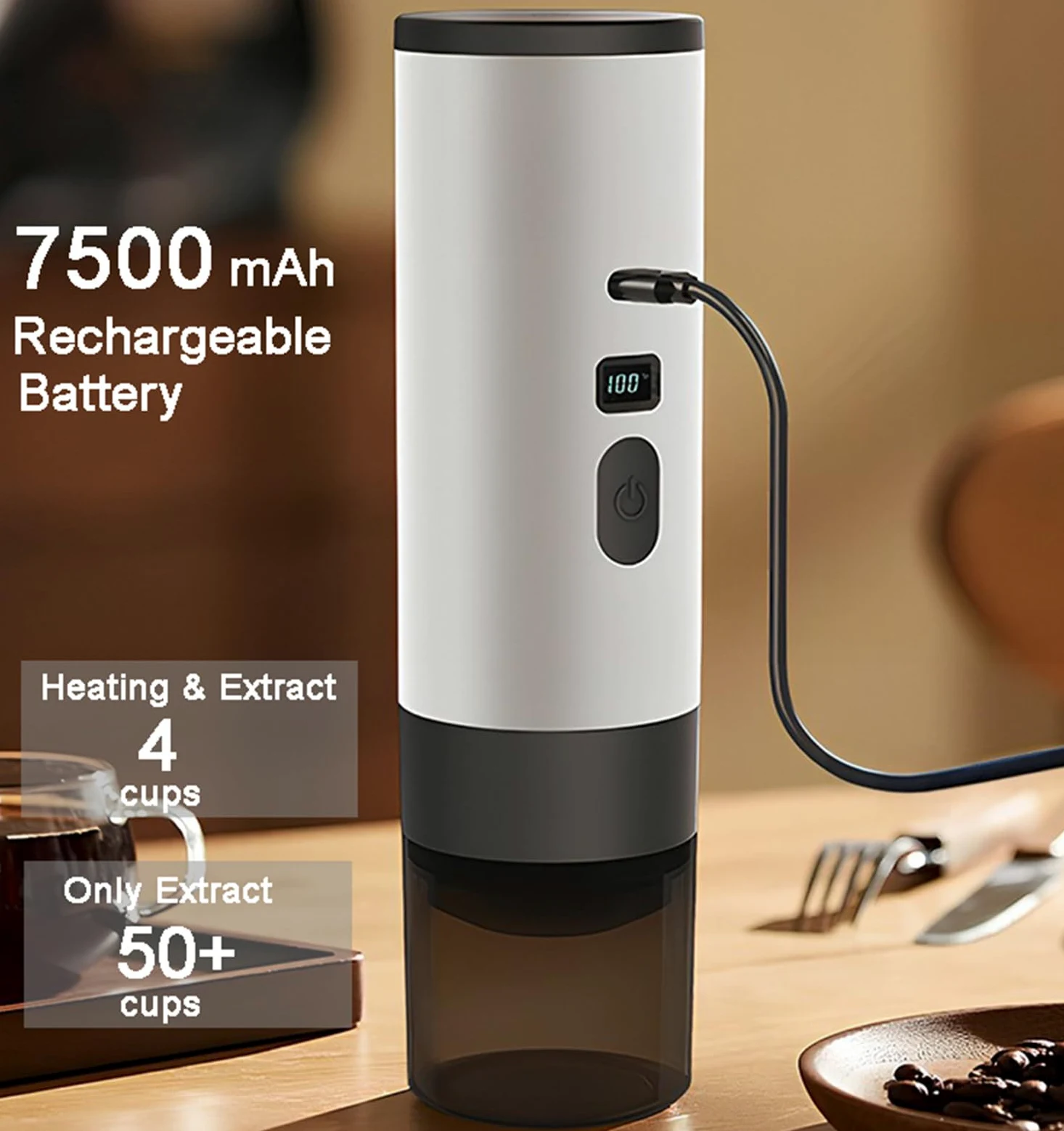 scosao Cafetera Eléctrica Portátil 12 V Cafetera Capsulas, Máquina de Café Espresso Auto-Calentamiento para Camping Coche Viajes Casa, compatible con cápsulas NS y Café Molido