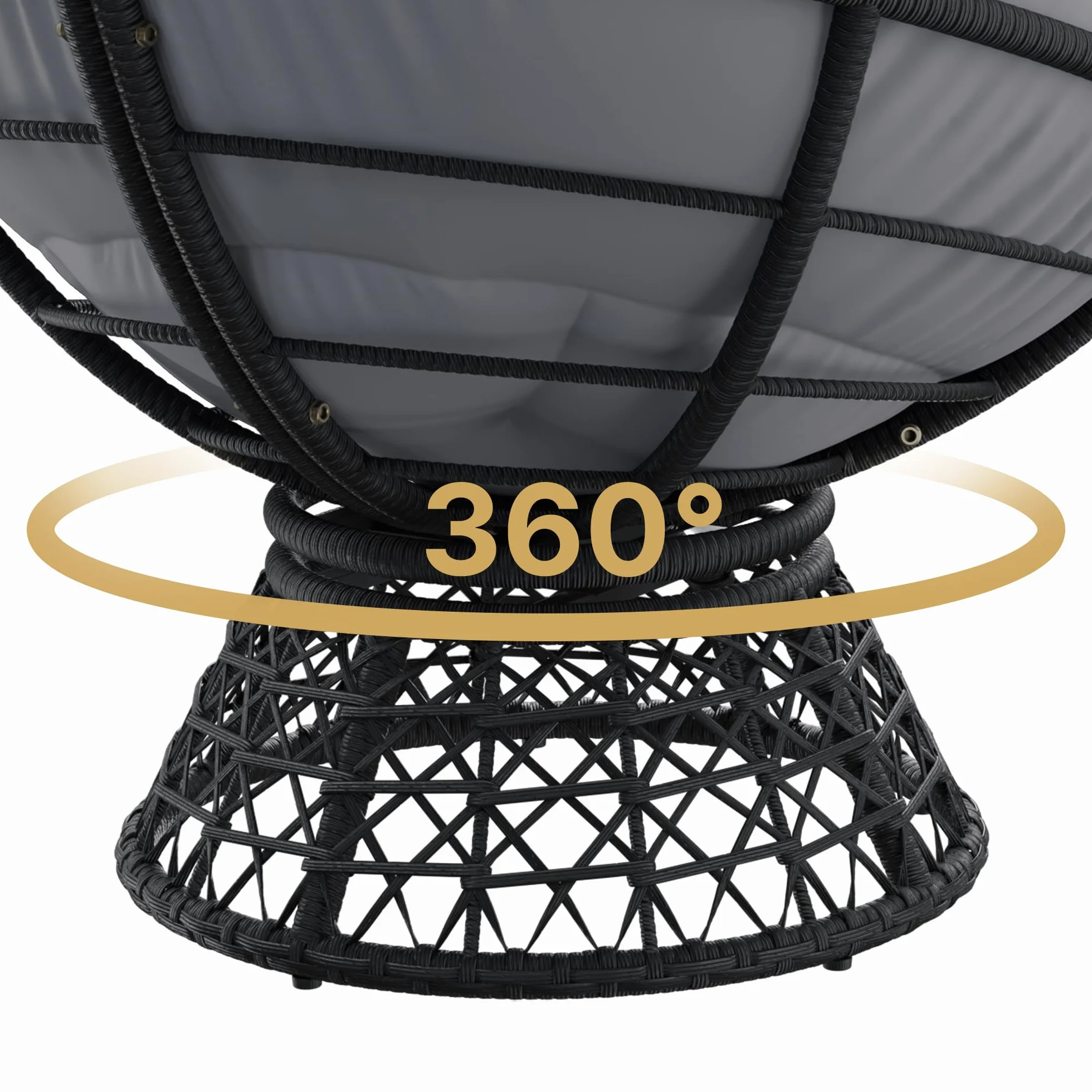 Yaheetech Sillón Papasan Giratorio 360°con Cojín Grueso de un Diámetro 100 cm, Hecho de Ratán Resistente y Adecuado para el salón, Dormitorio y Terraza (Gris)