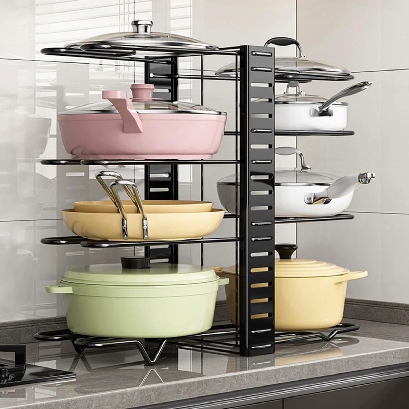Organizadores de estantes para de Cocina, Estante de Almacenamiento Extensible para Utensilios de Cocina, Tapas de sartenes, gabinete para Ahorrar Espacio, Estante para Platos
