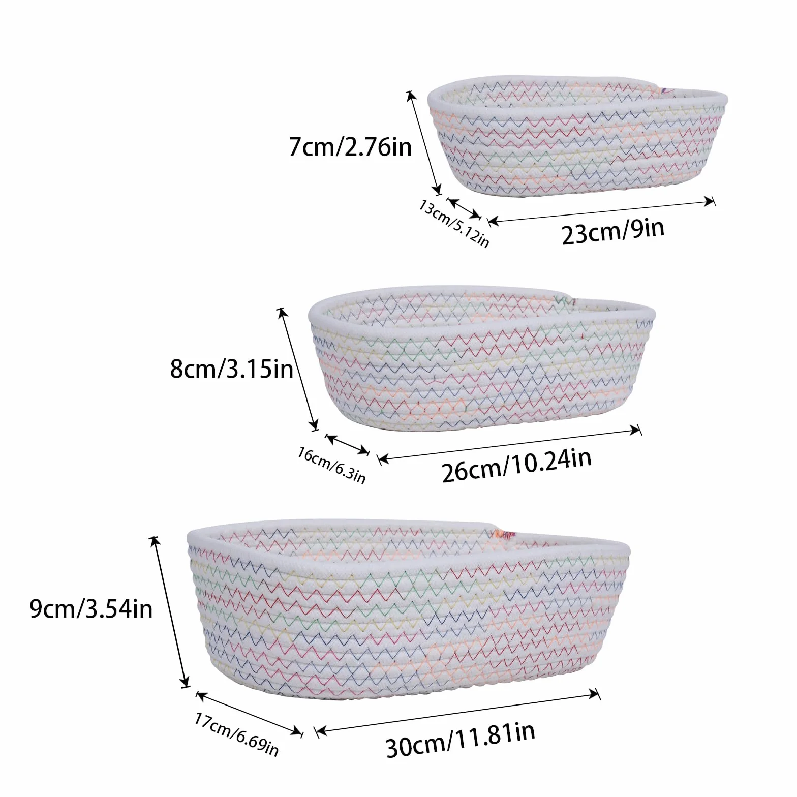 Panier de Rangement Salle de Bain en Coton Tressé 3 Pièces pour Cuisine Chambre