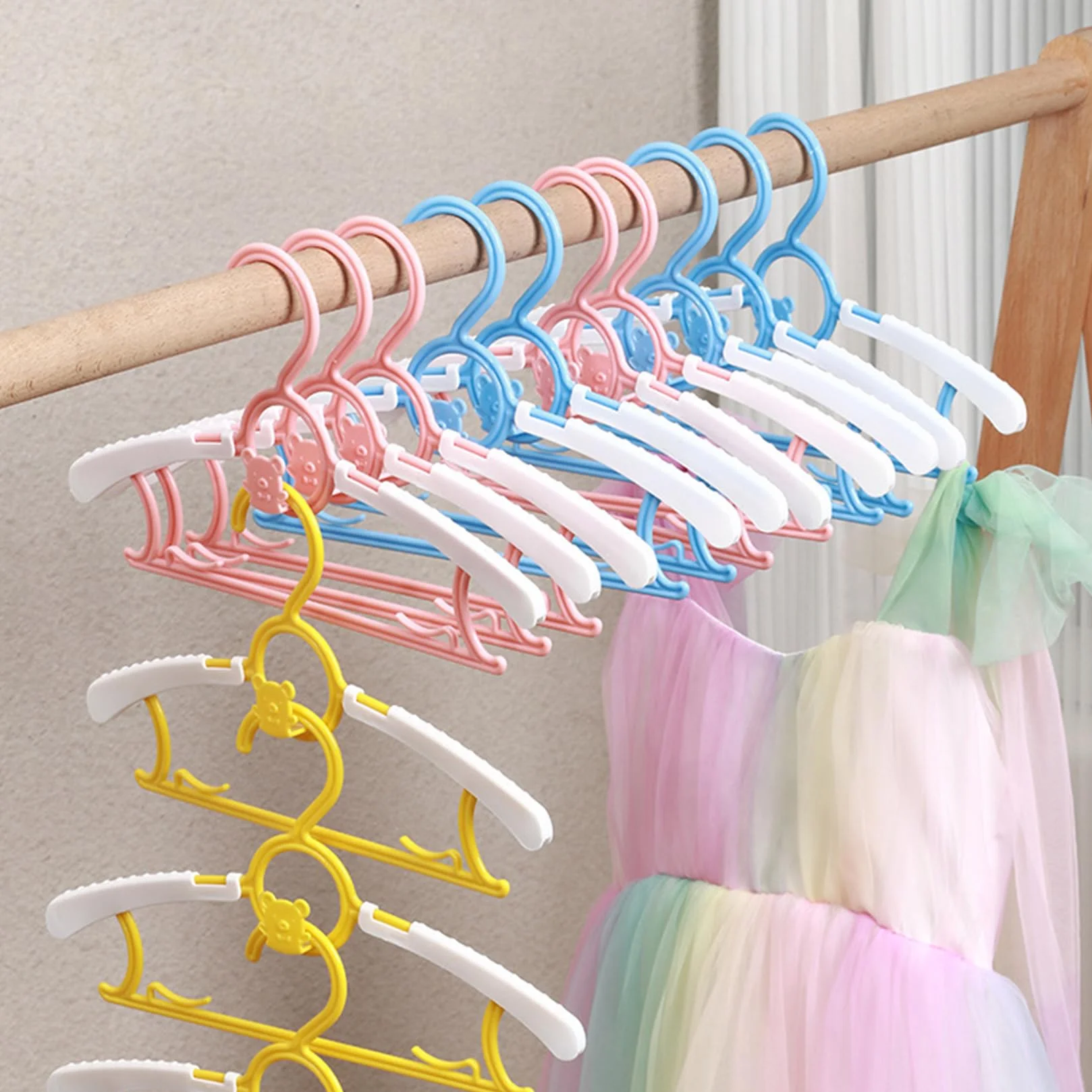 Perchas Ropa Bebe Extensibles Plástico con Ganchos Apilables Forma de Oso para Niños